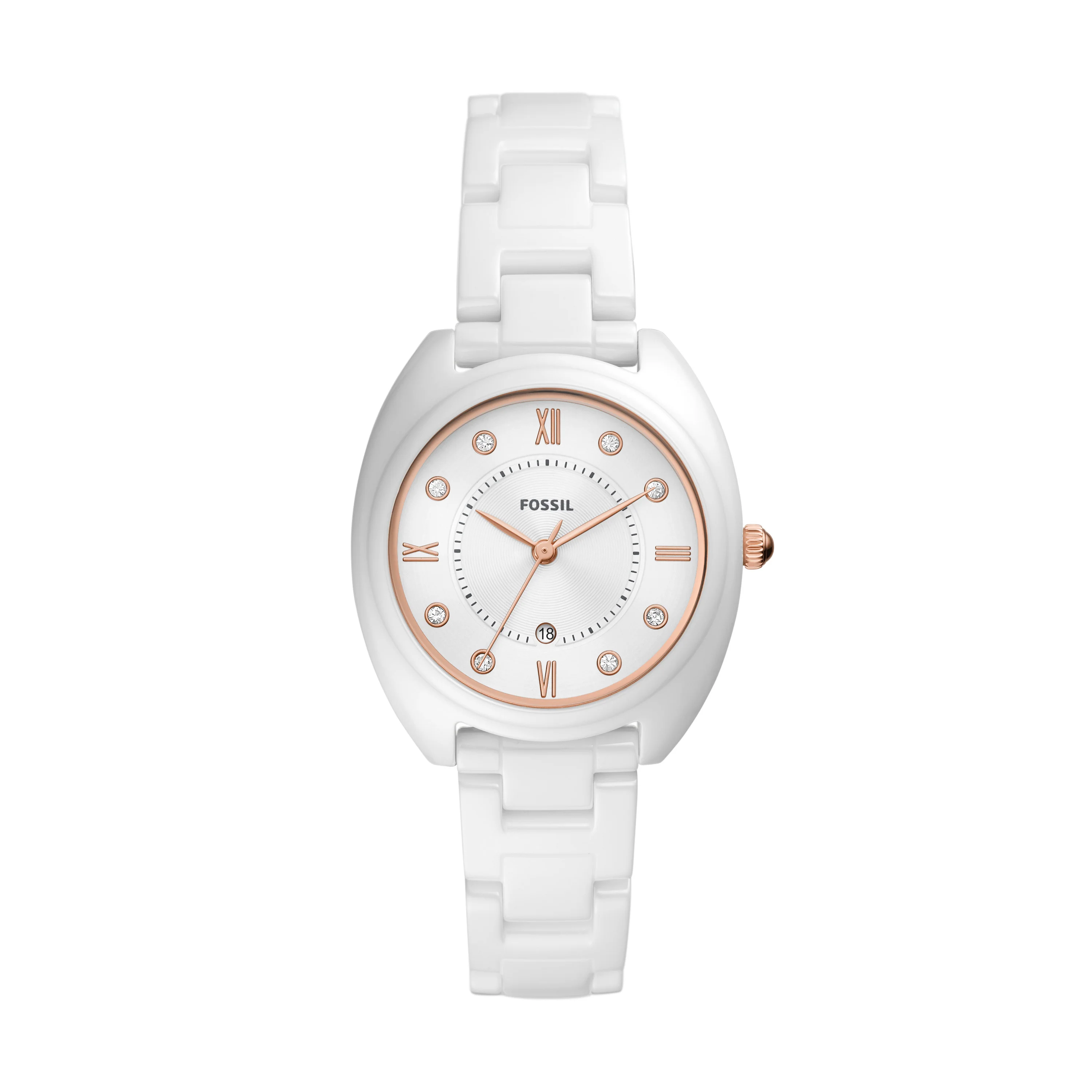 Gabby Three-Hand Date White Stainless Steel and Ceramic Watch
