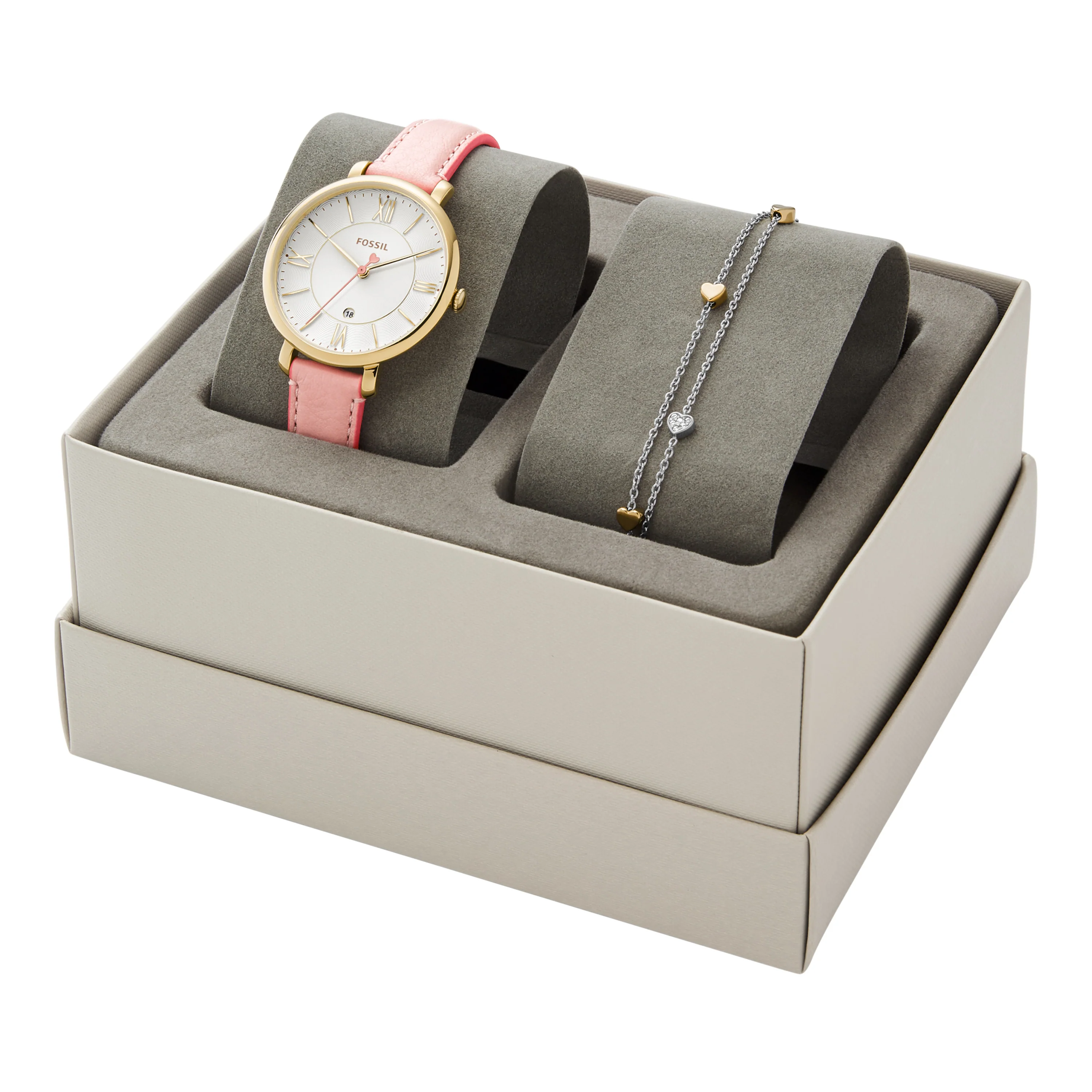Jacqueline Three-Hand Date Light Pink Leather Watch and Bracelet Set - Image 4