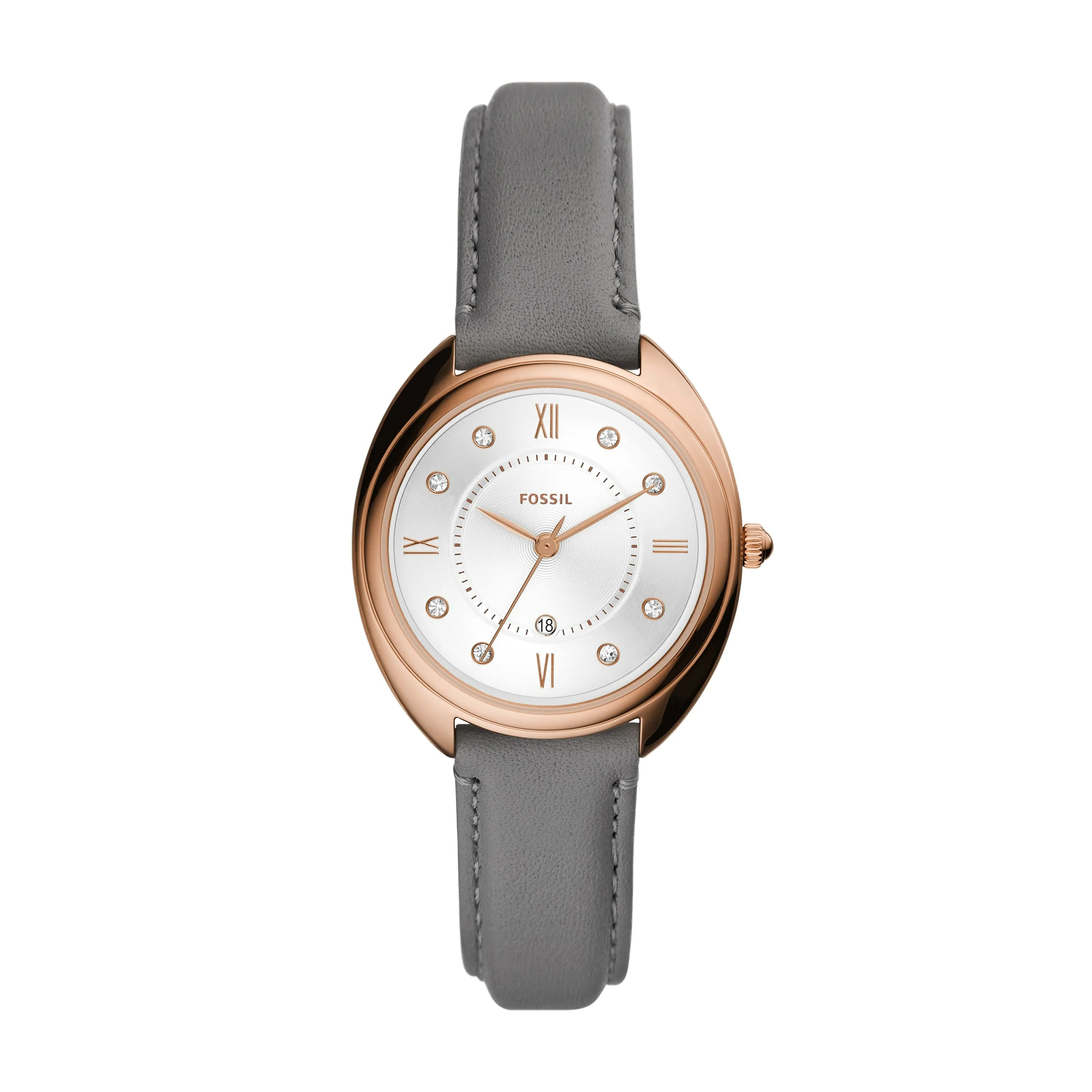 Gabby Three-Hand Date Gray Leather Watch