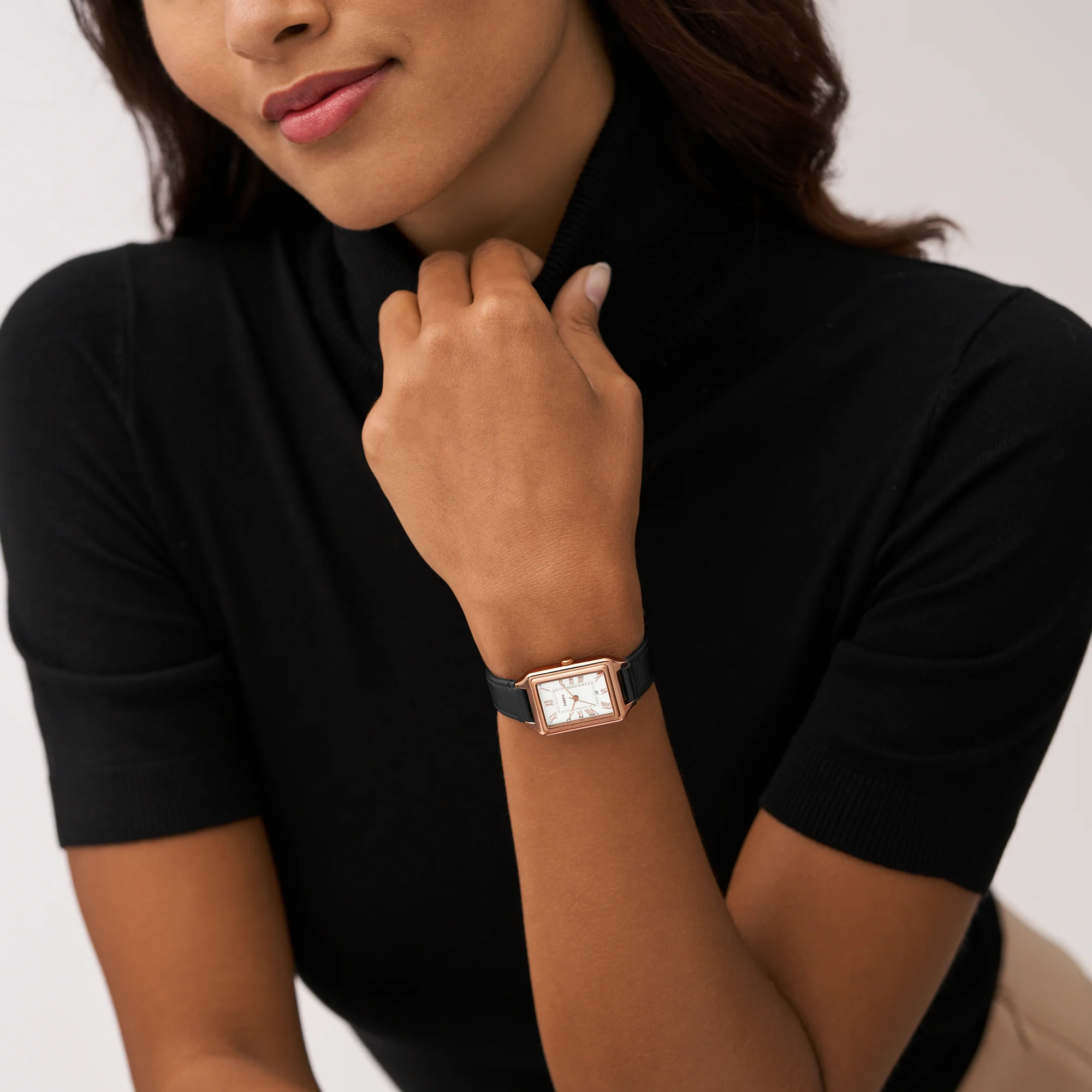 Raquel Three-Hand Date Black LiteHide™ Leather Watch - Image 4