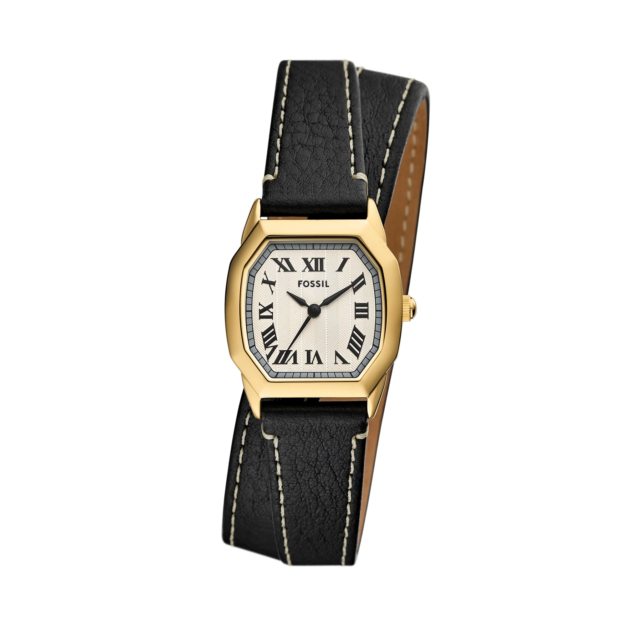 Harlow Three-Hand Black Leather Watch