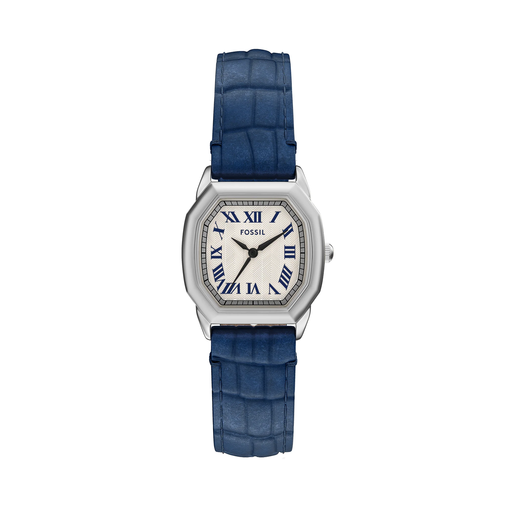 Harlow Three-Hand Navy Croco Leather Watch