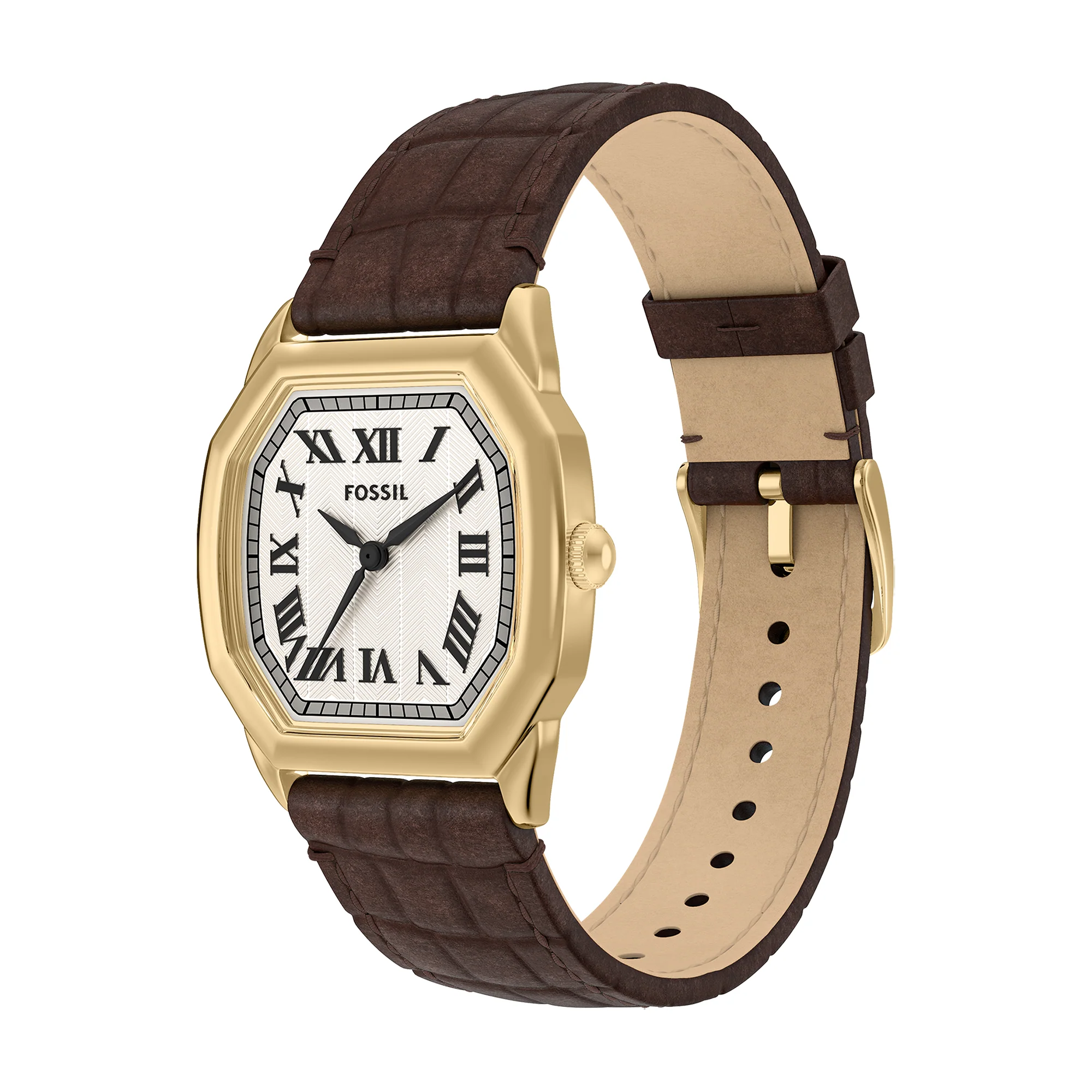 Harlow Three-Hand Brown Croco Leather Watch - Image 6