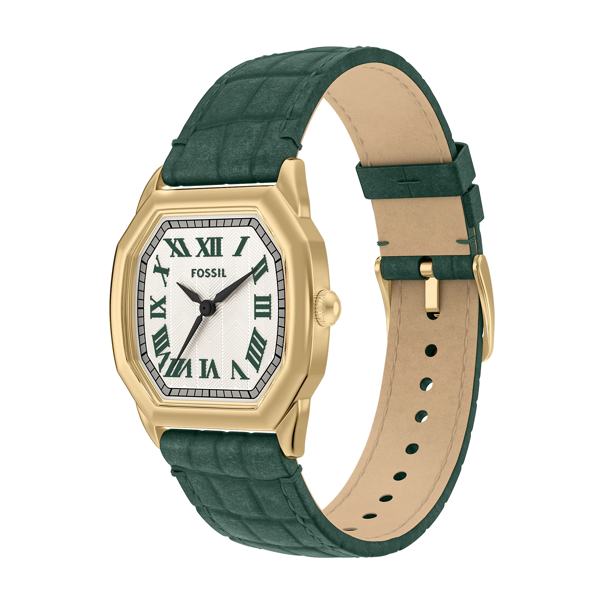 Harlow Three-Hand Green Croco Leather Watch - Image 6