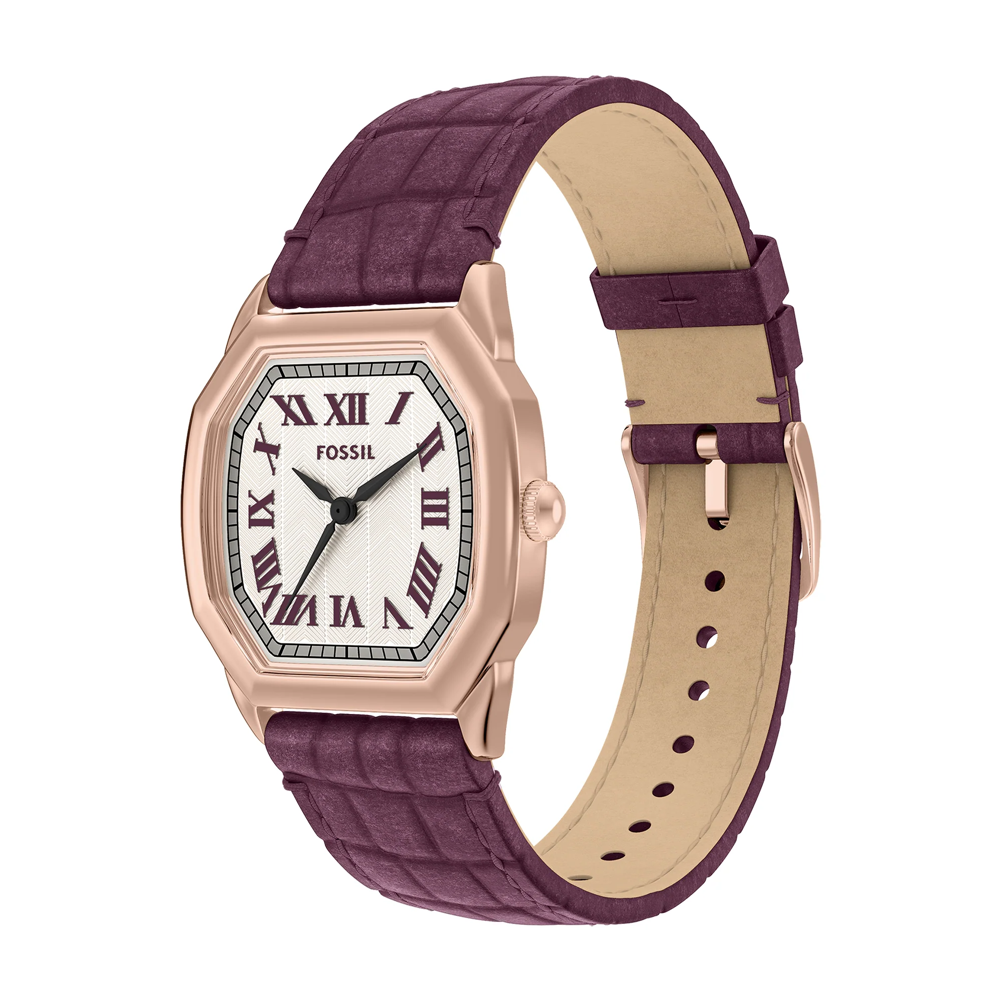 Harlow Three-Hand Burgundy Croco Leather Watch - Image 6
