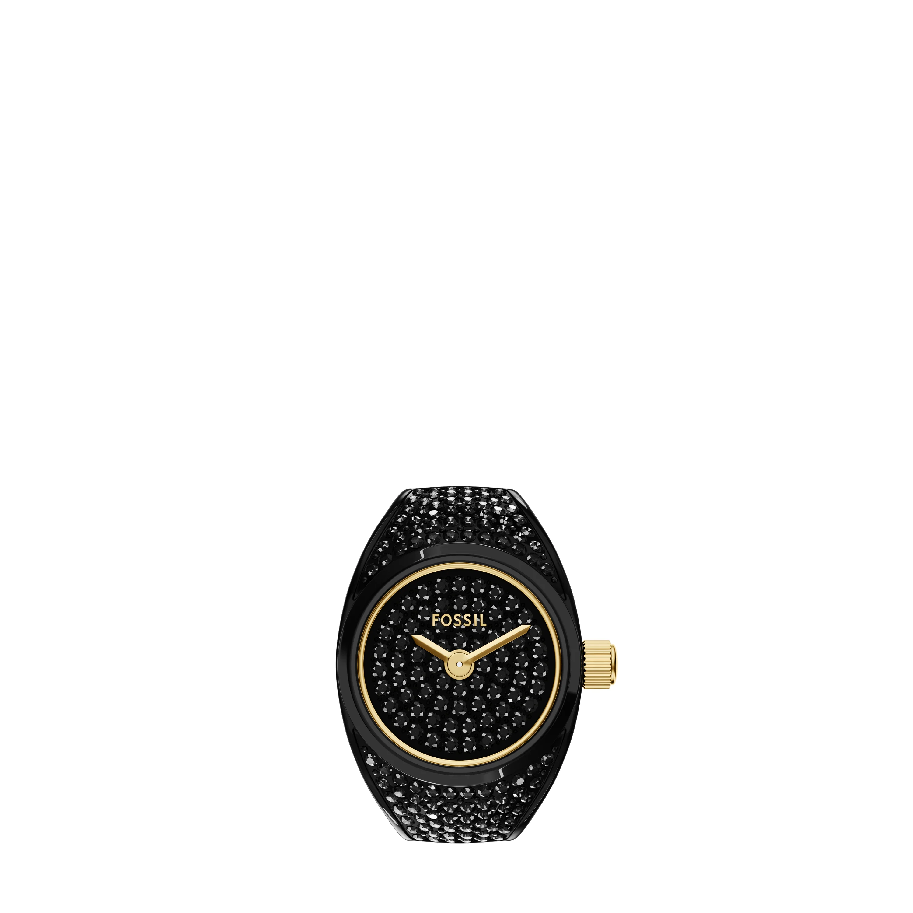 Watch Ring Two-Hand Pavé Black Stainless Steel Watch - Image 2
