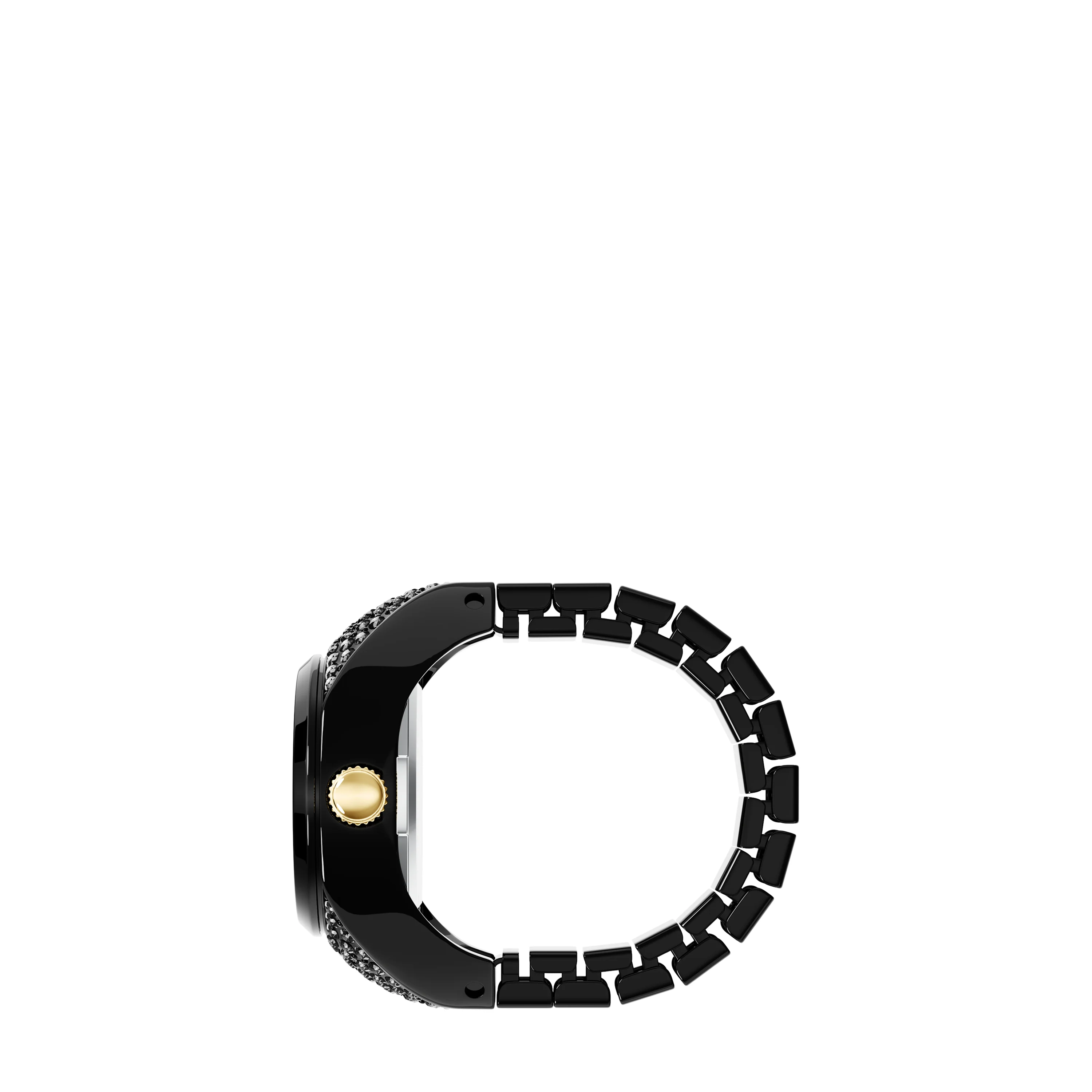 Watch Ring Two-Hand Pavé Black Stainless Steel Watch - Image 4
