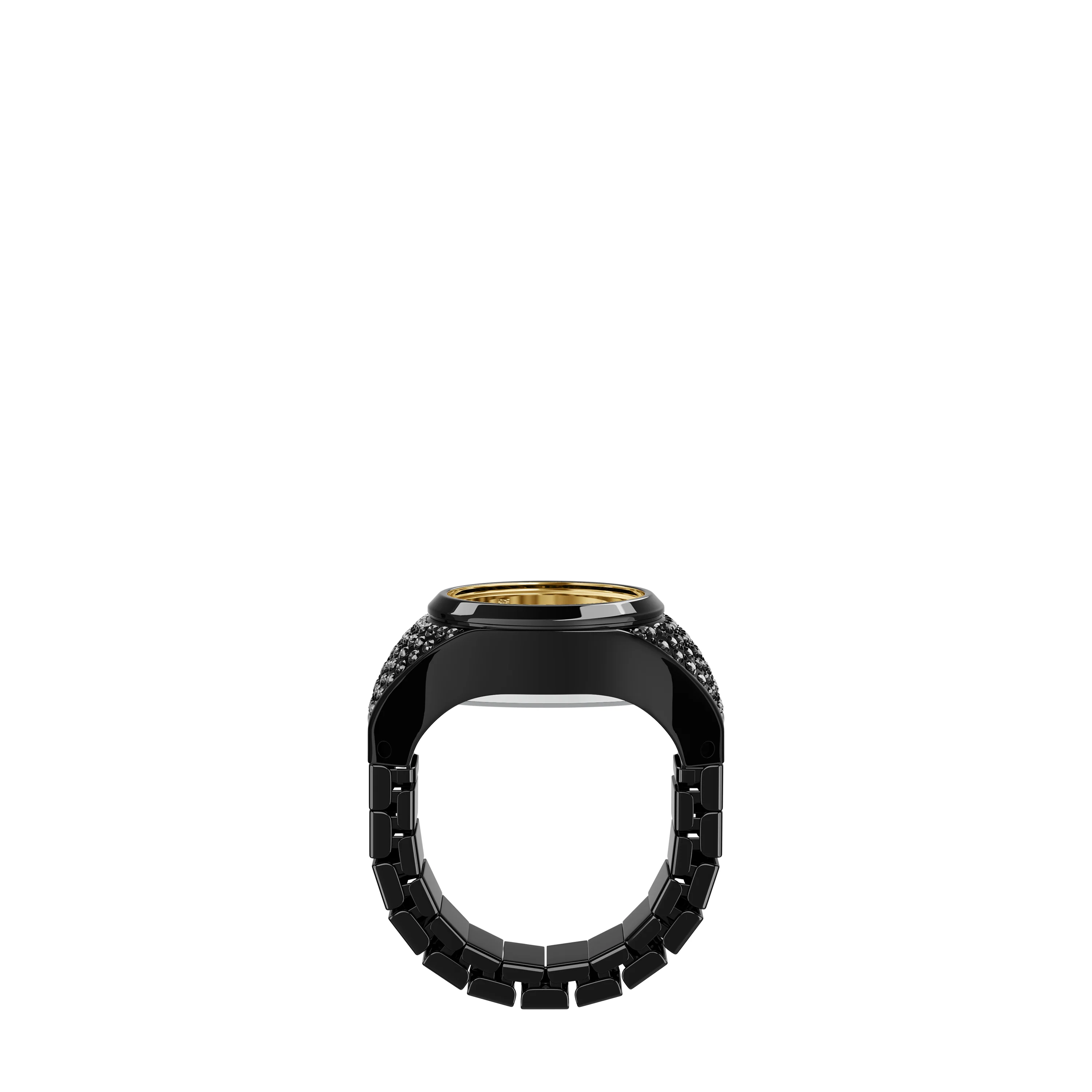 Watch Ring Two-Hand Pavé Black Stainless Steel Watch - Image 7
