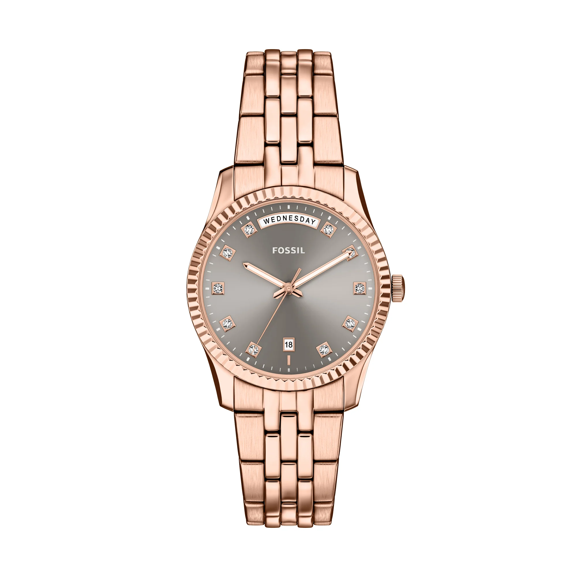 Scarlette Three-Hand Day-Date Rose Gold-Tone Stainless Steel Watch