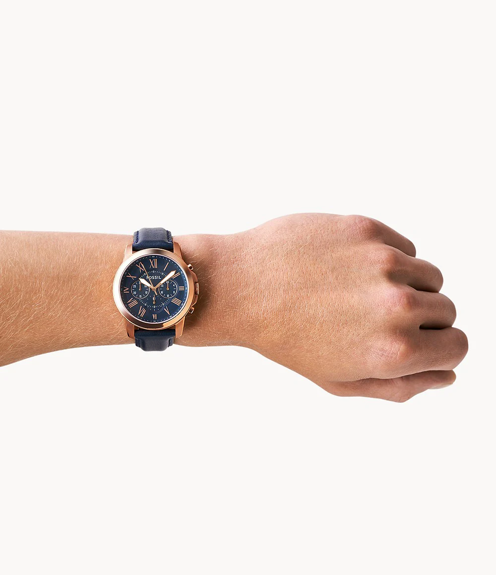Grant Chronograph Navy Leather Watch - Image 2