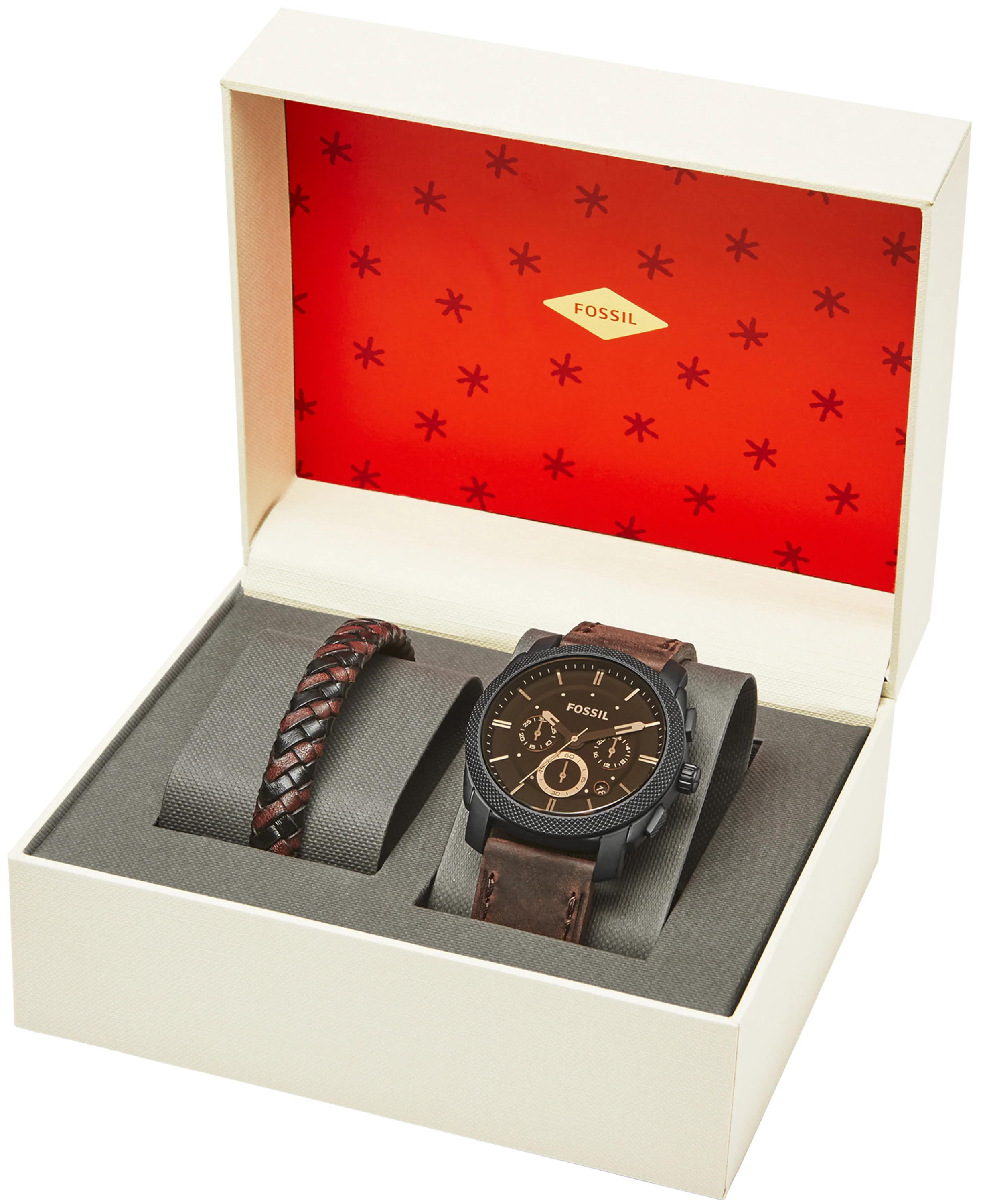 Machine Chronograph Dark Brown Leather Watch and Bracelet Box Set - Image 2
