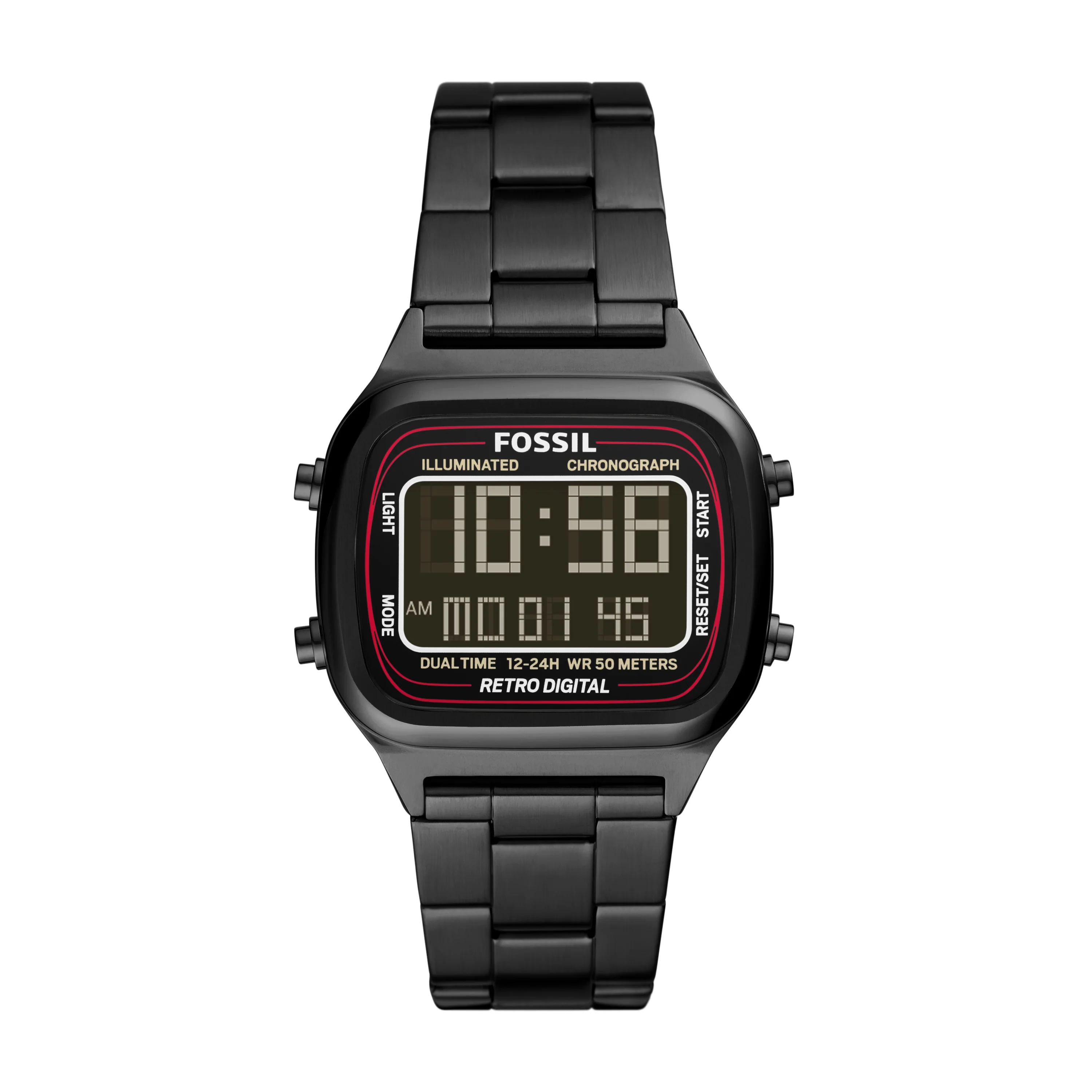 Retro Digital Black Stainless Steel Watch