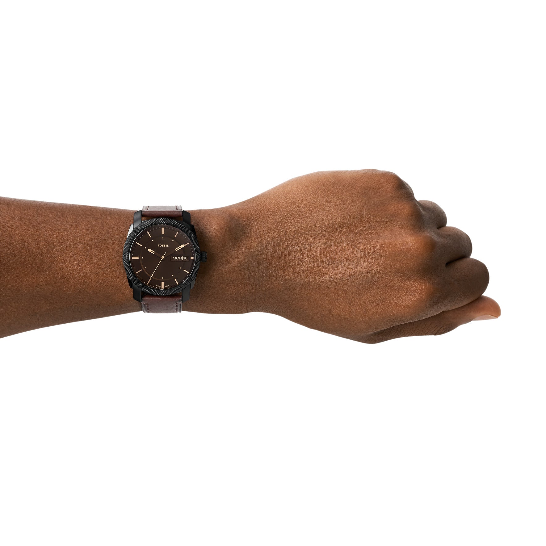 Machine Three-Hand Date Brown Leather Watch - Image 4