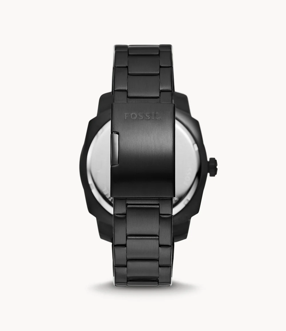 Machine Three-Hand Date Black Stainless Steel Watch - Image 3