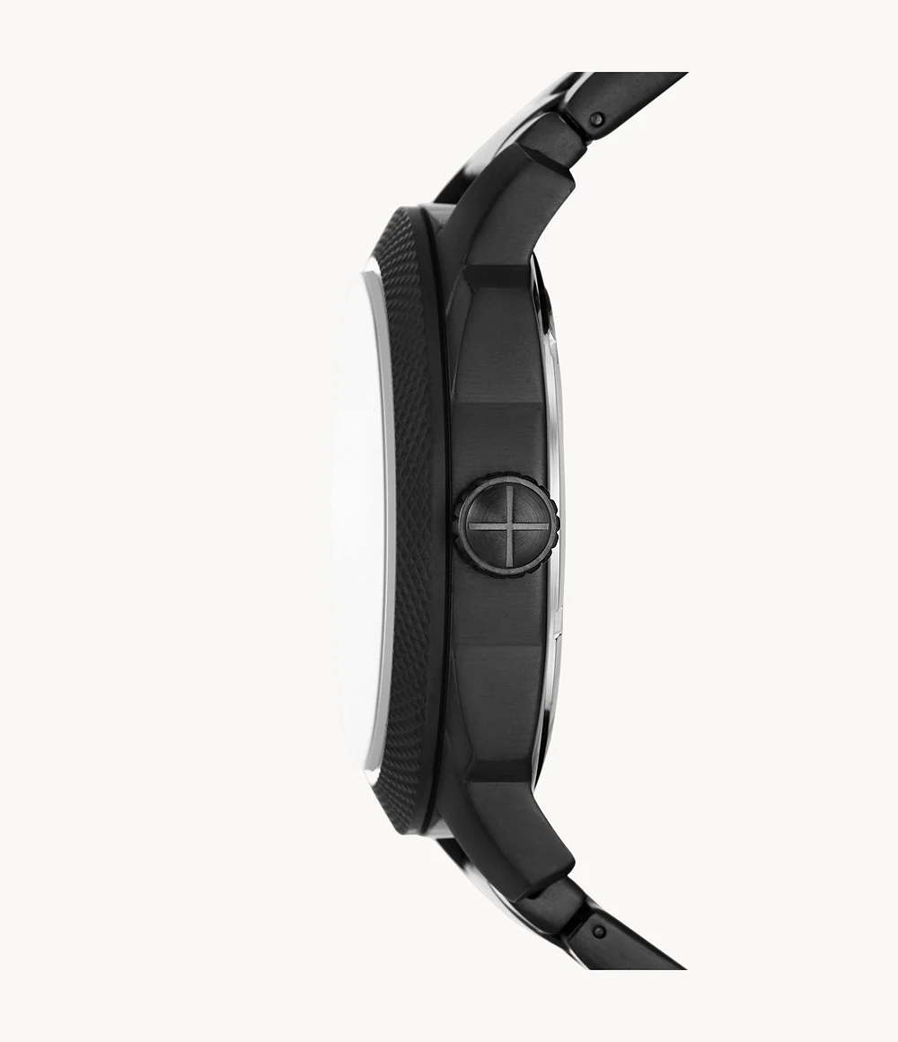 Machine Three-Hand Date Black Stainless Steel Watch - Image 4