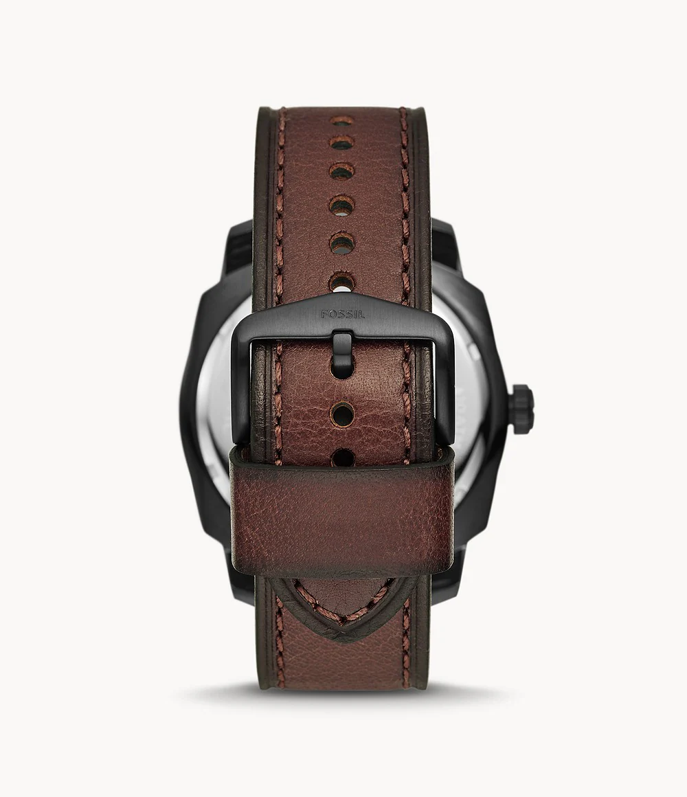 Machine Three-Hand Date Dark Brown LiteHide⢠Leather Watch - Image 3