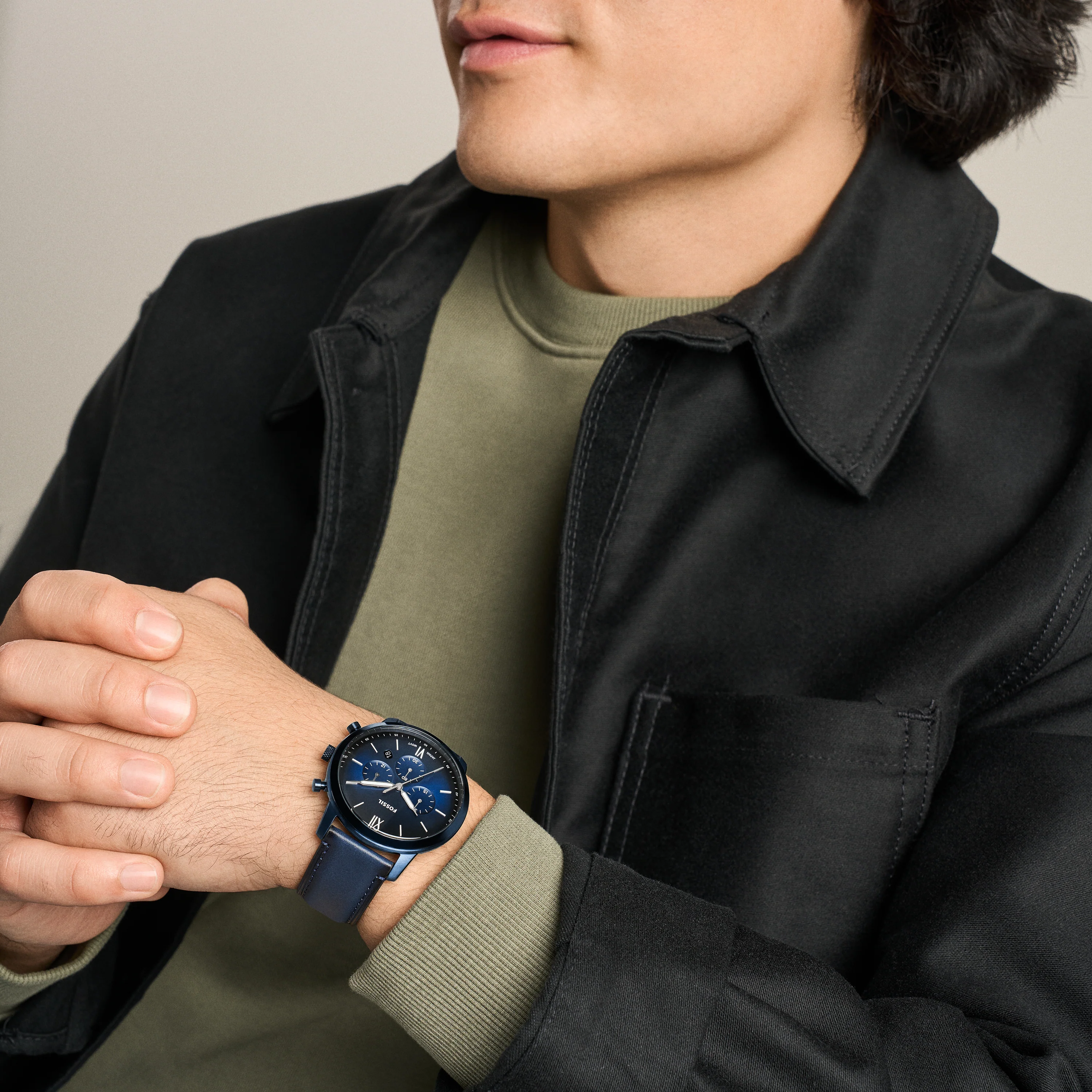 Neutra Chronograph Navy Leather Watch - Image 9