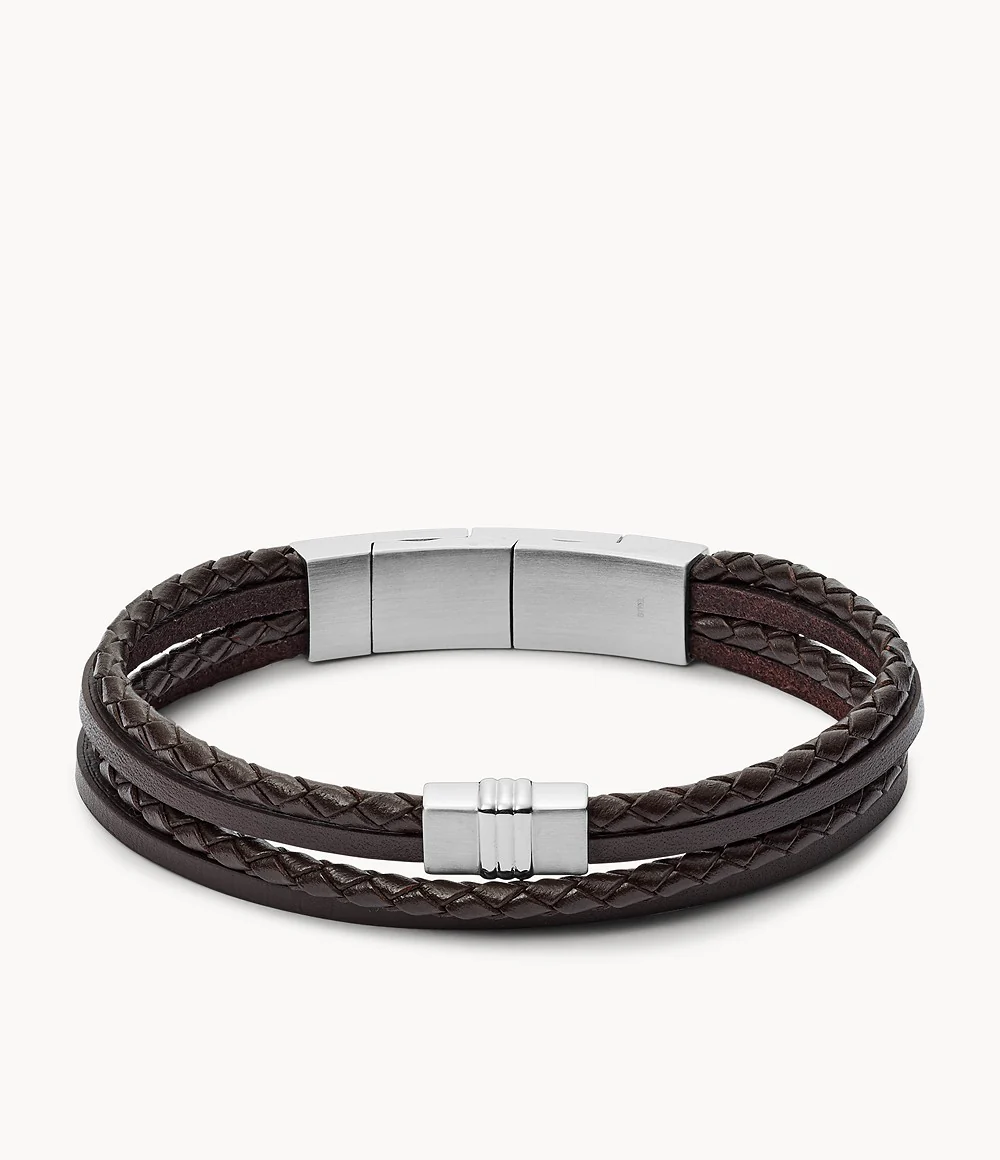 Brown Multi-Strand Braided Leather Bracelet