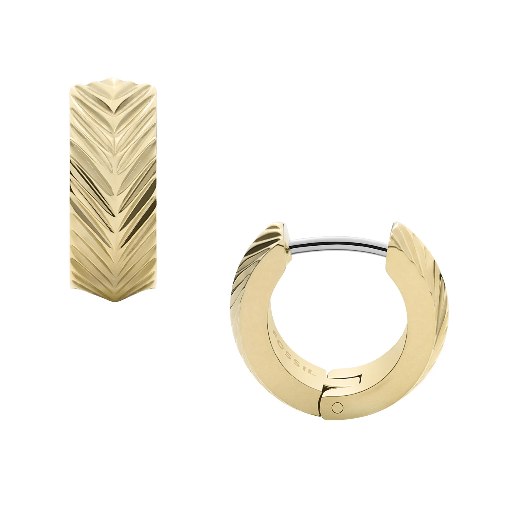 Harlow Linear Texture Gold-Tone Stainless Steel Huggie Hoop Earrings - Image 3