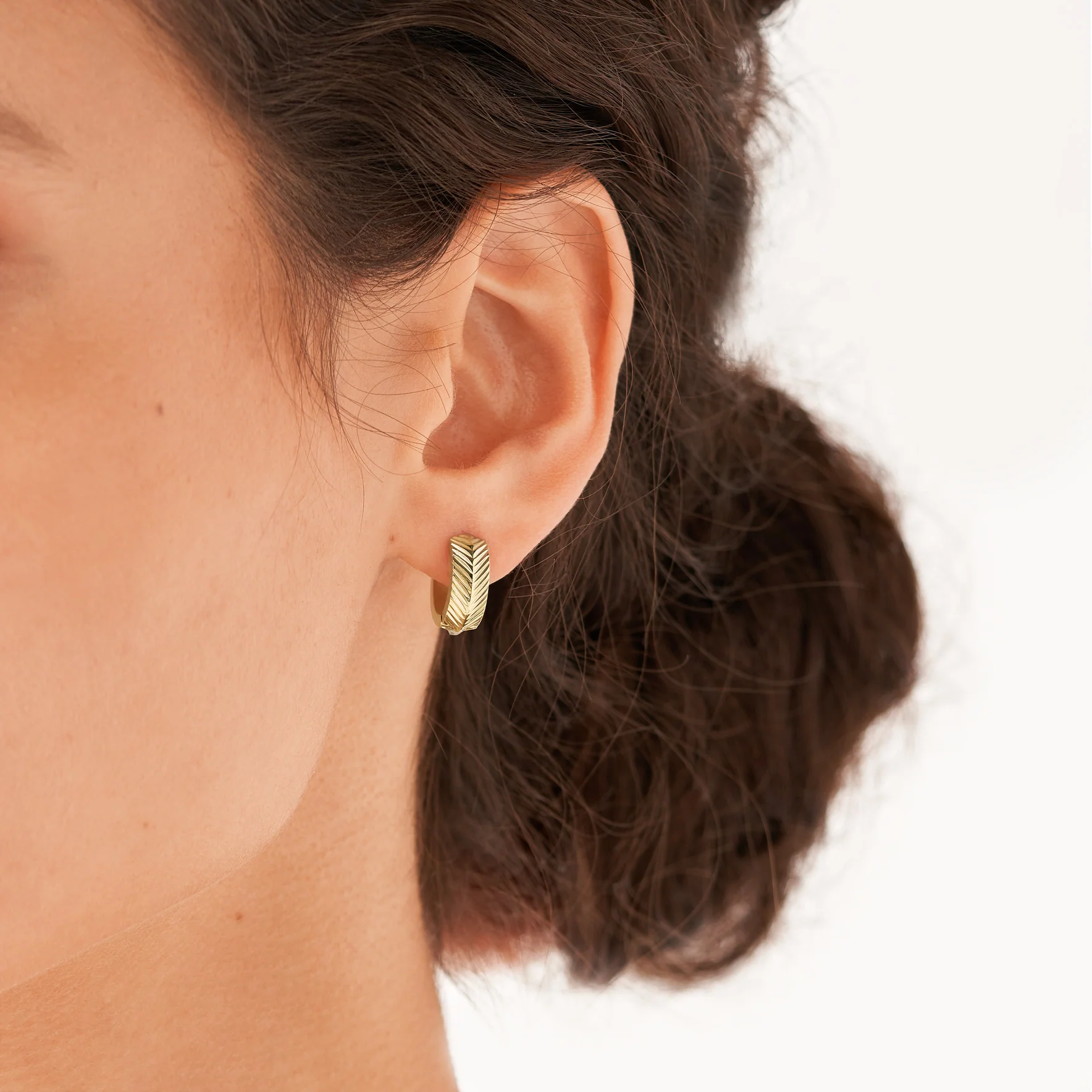 Harlow Linear Texture Gold-Tone Stainless Steel Huggie Hoop Earrings - Image 4