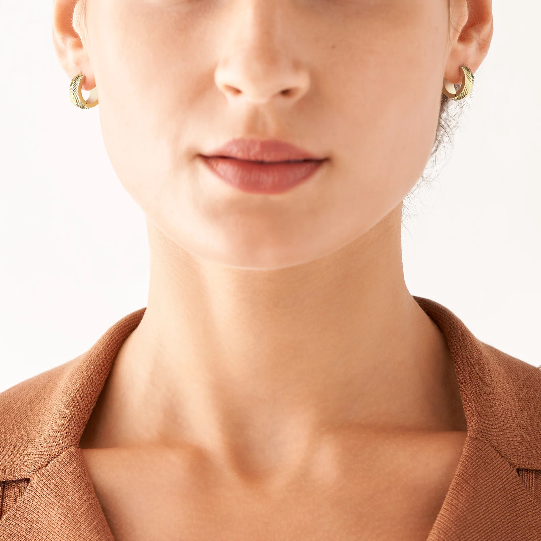Harlow Linear Texture Gold-Tone Stainless Steel Huggie Hoop Earrings - Image 5