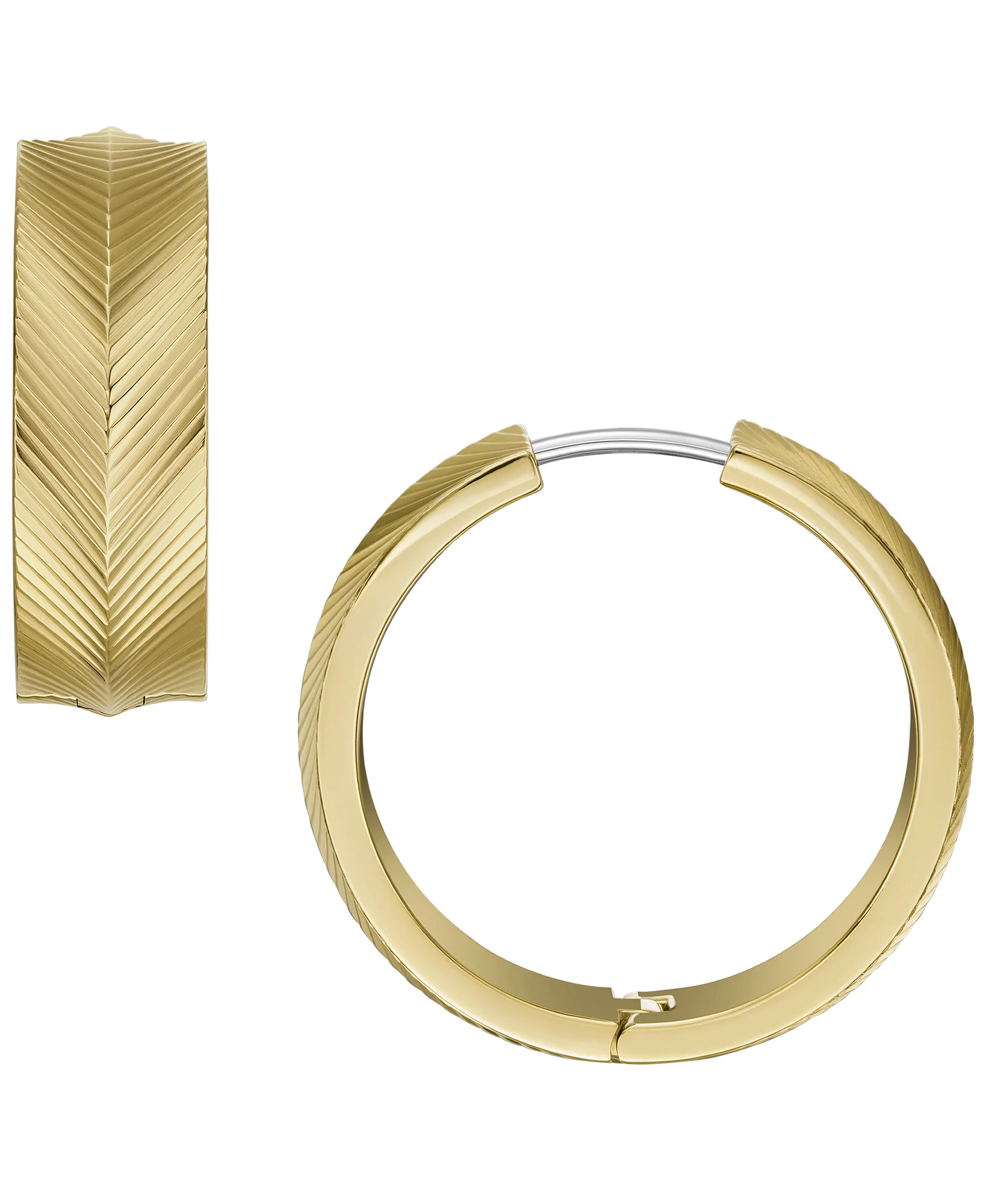 Harlow Linear Texture Gold-Tone Stainless Steel Hoop Earrings - Image 2