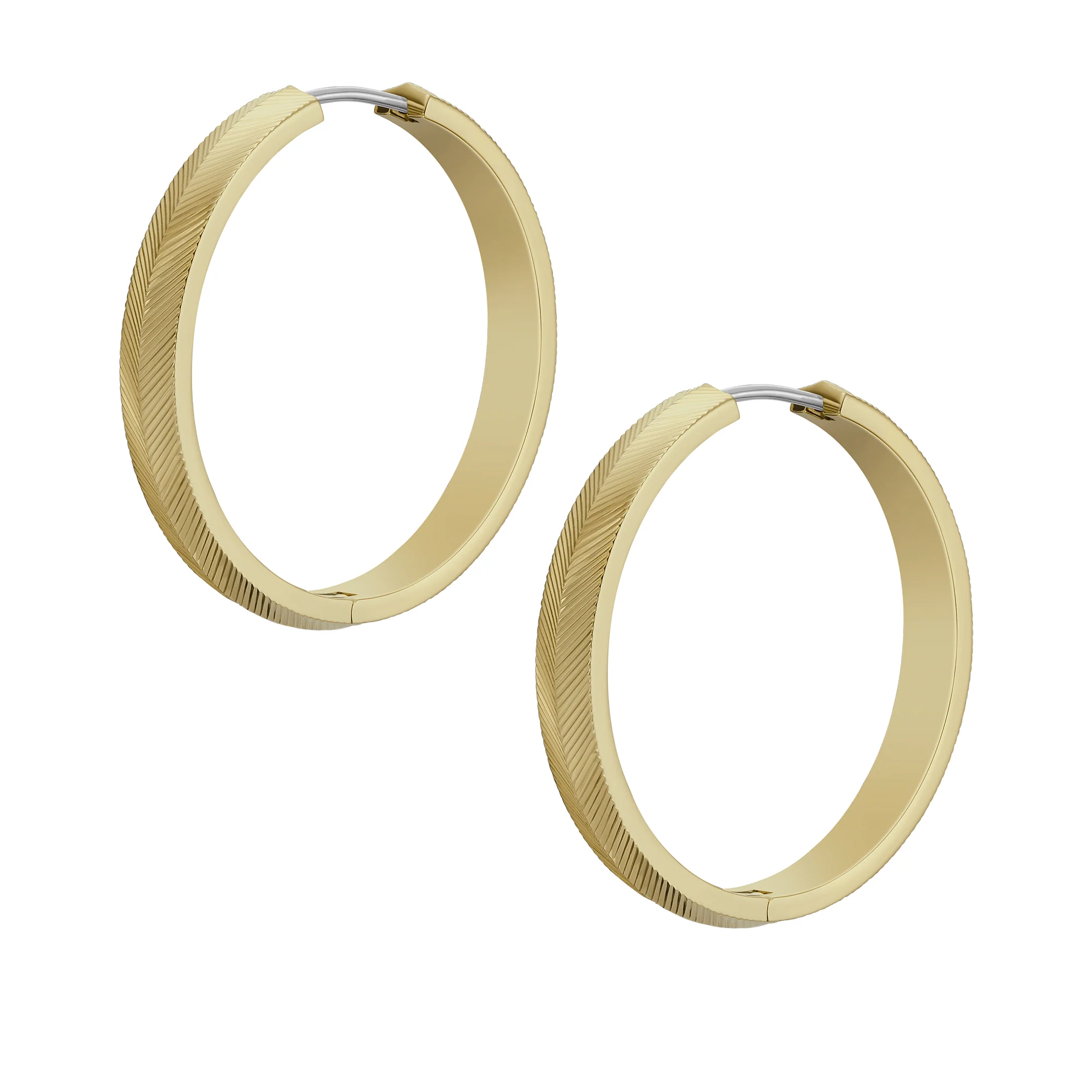 Harlow Linear Texture Gold-Tone Stainless Steel Hoop Earrings - Image 2