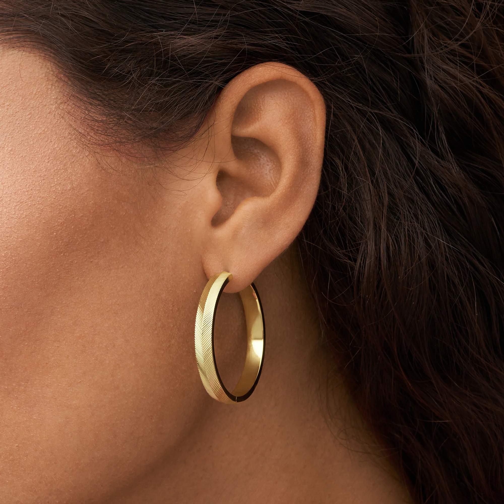 Harlow Linear Texture Gold-Tone Stainless Steel Hoop Earrings - Image 3