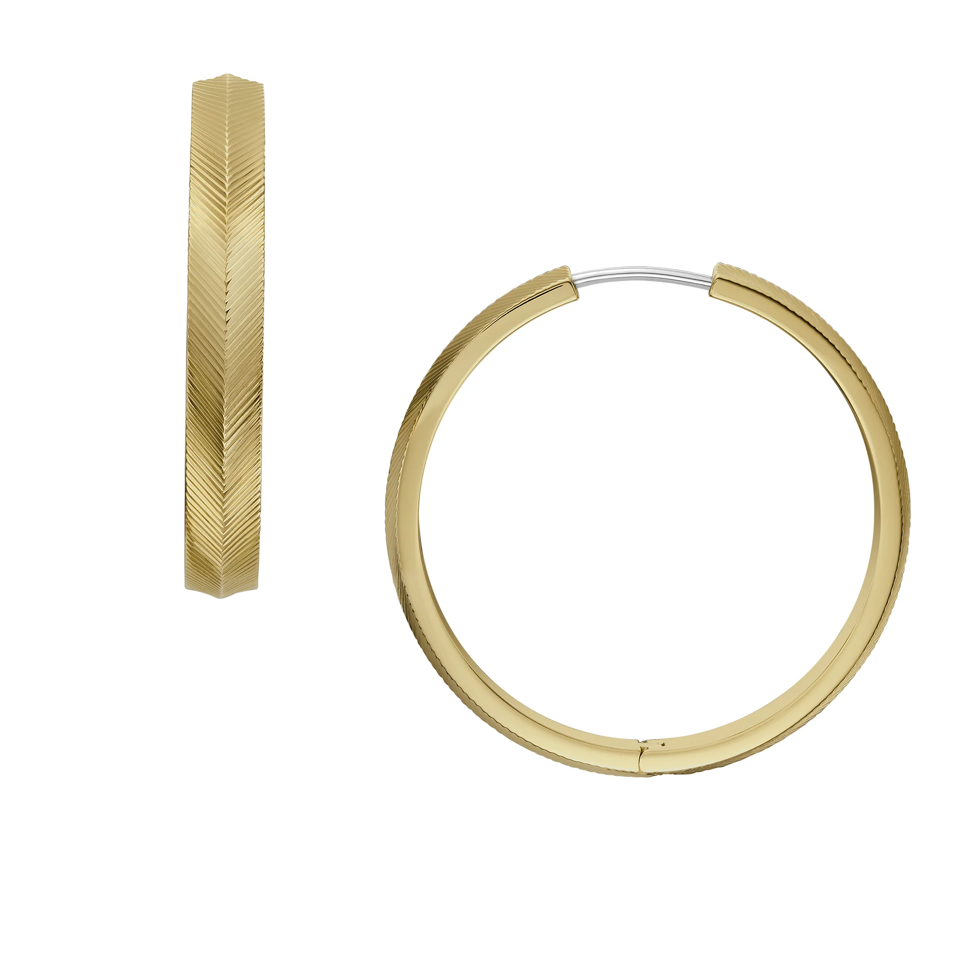 Harlow Linear Texture Gold-Tone Stainless Steel Hoop Earrings - Image 4