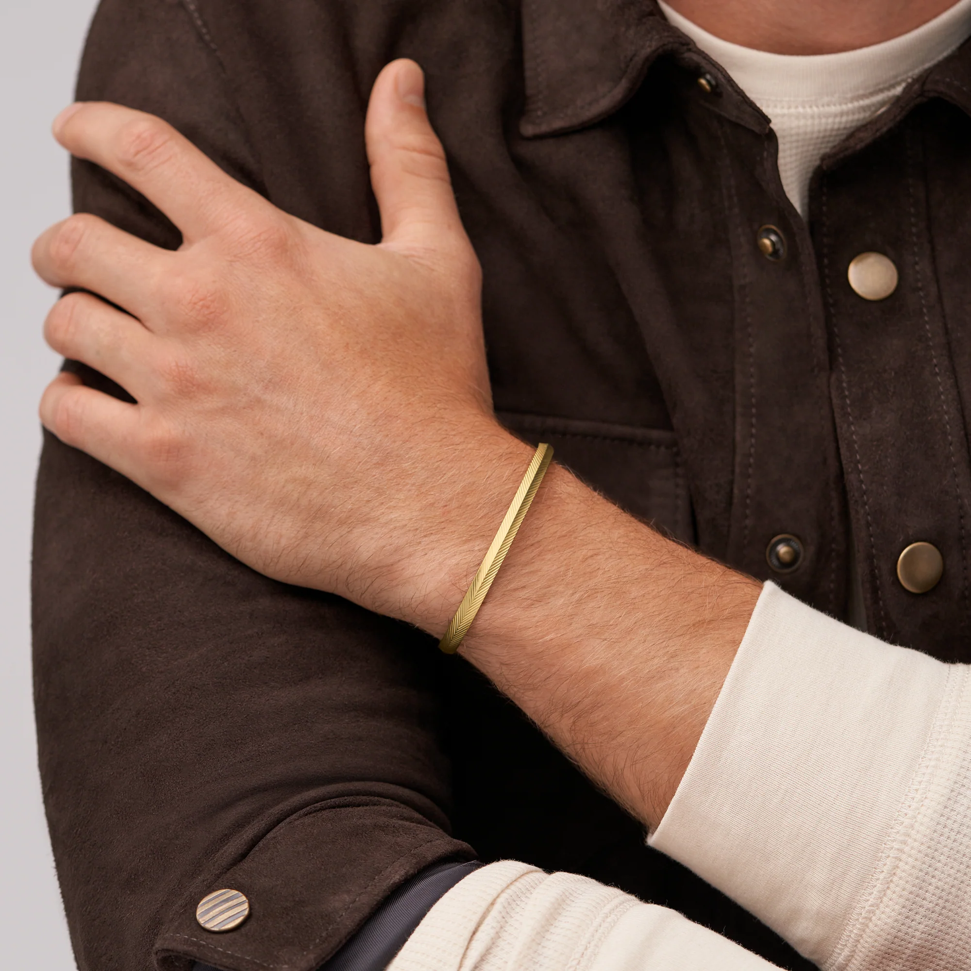 Harlow Linear Texture Gold-Tone Stainless Steel Cuff Bracelet - Image 3