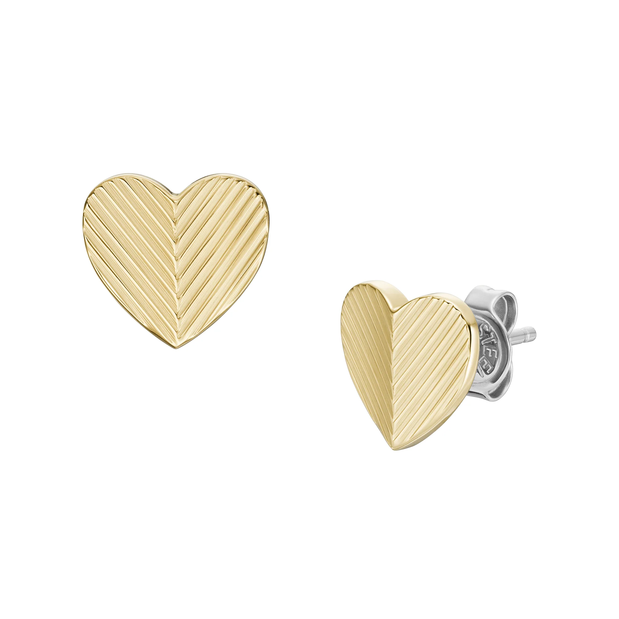 Harlow Linear Texture Heart Gold-Tone Stainless Steel Stud Earrings - Image 2