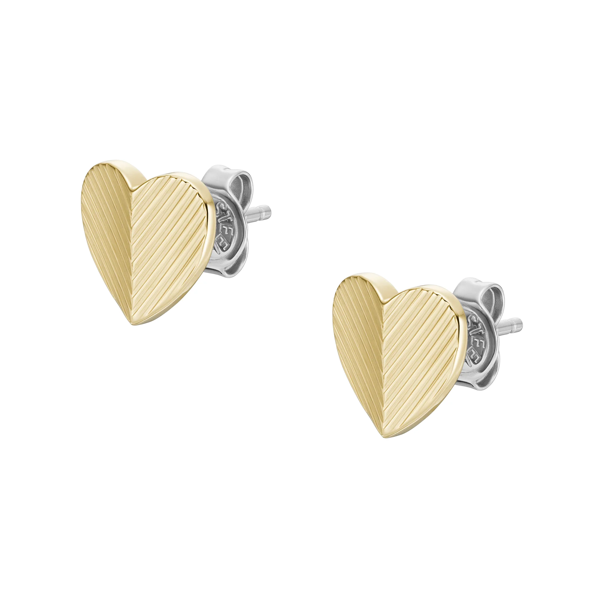 Harlow Linear Texture Heart Gold-Tone Stainless Steel Stud Earrings - Image 3