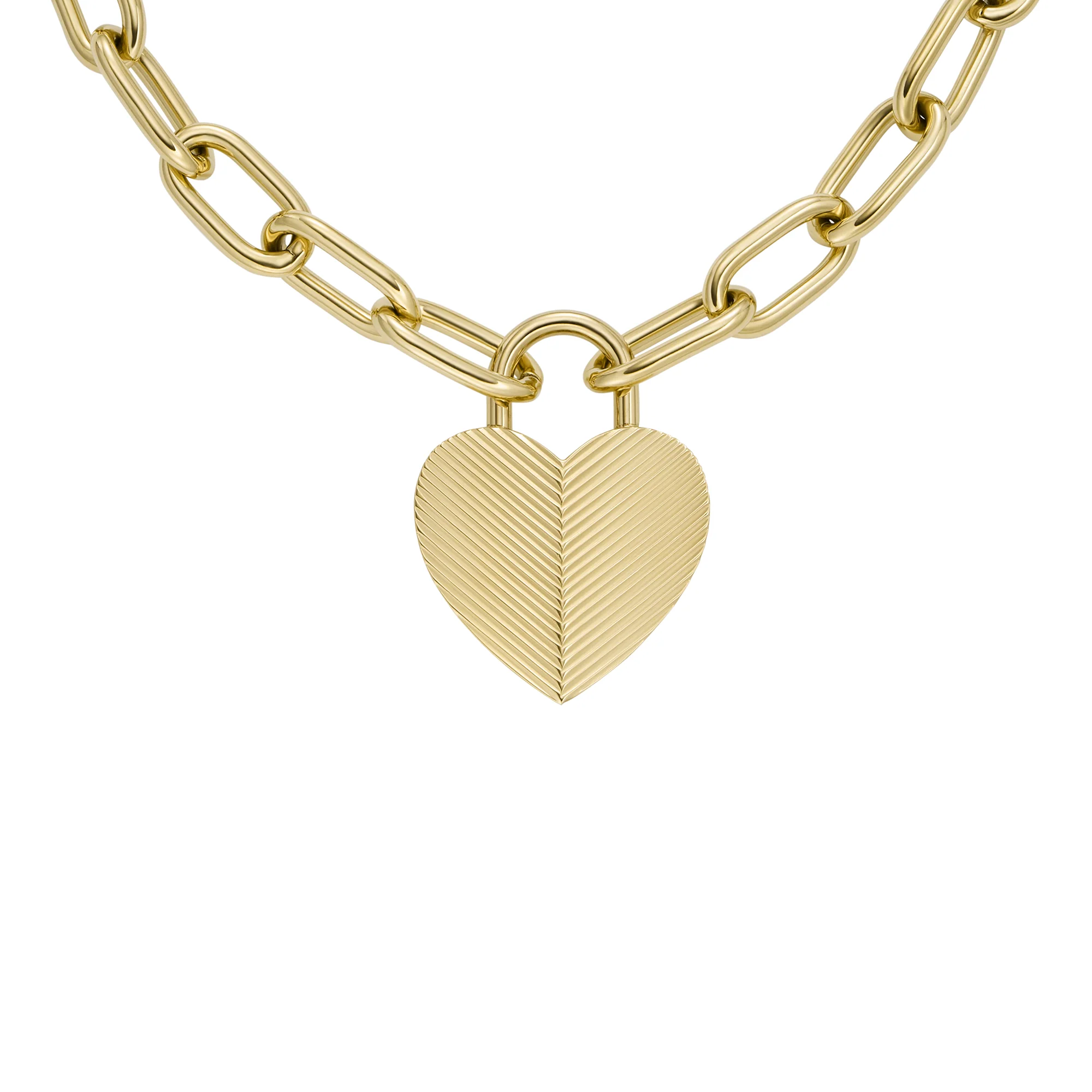 Harlow Linear Texture Heart Gold-Tone Stainless Steel Pendant Necklace - Image 3