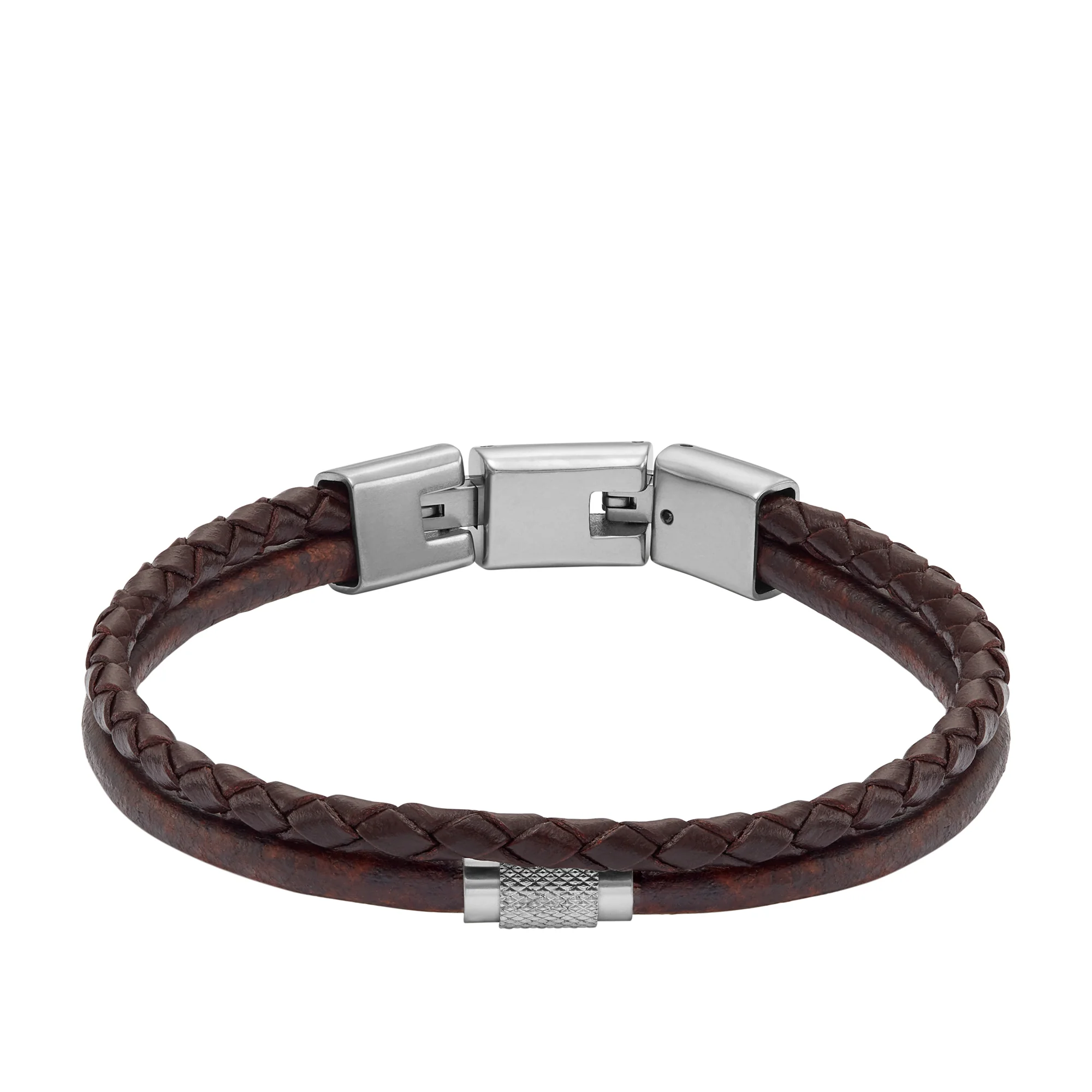 Machine Knurled Texture Brown Leather Multi-Strand Bracelet