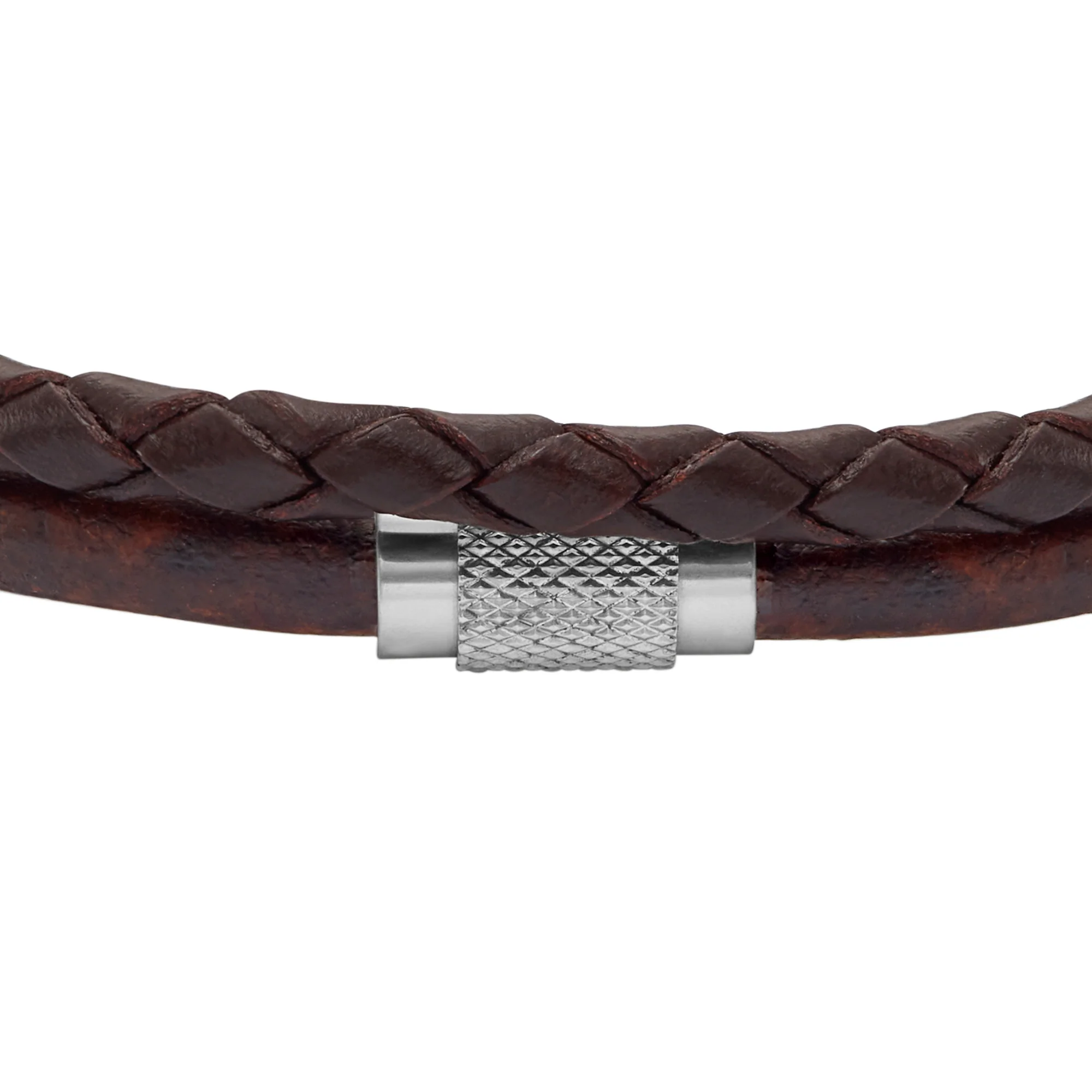 Machine Knurled Texture Brown Leather Multi-Strand Bracelet - Image 2