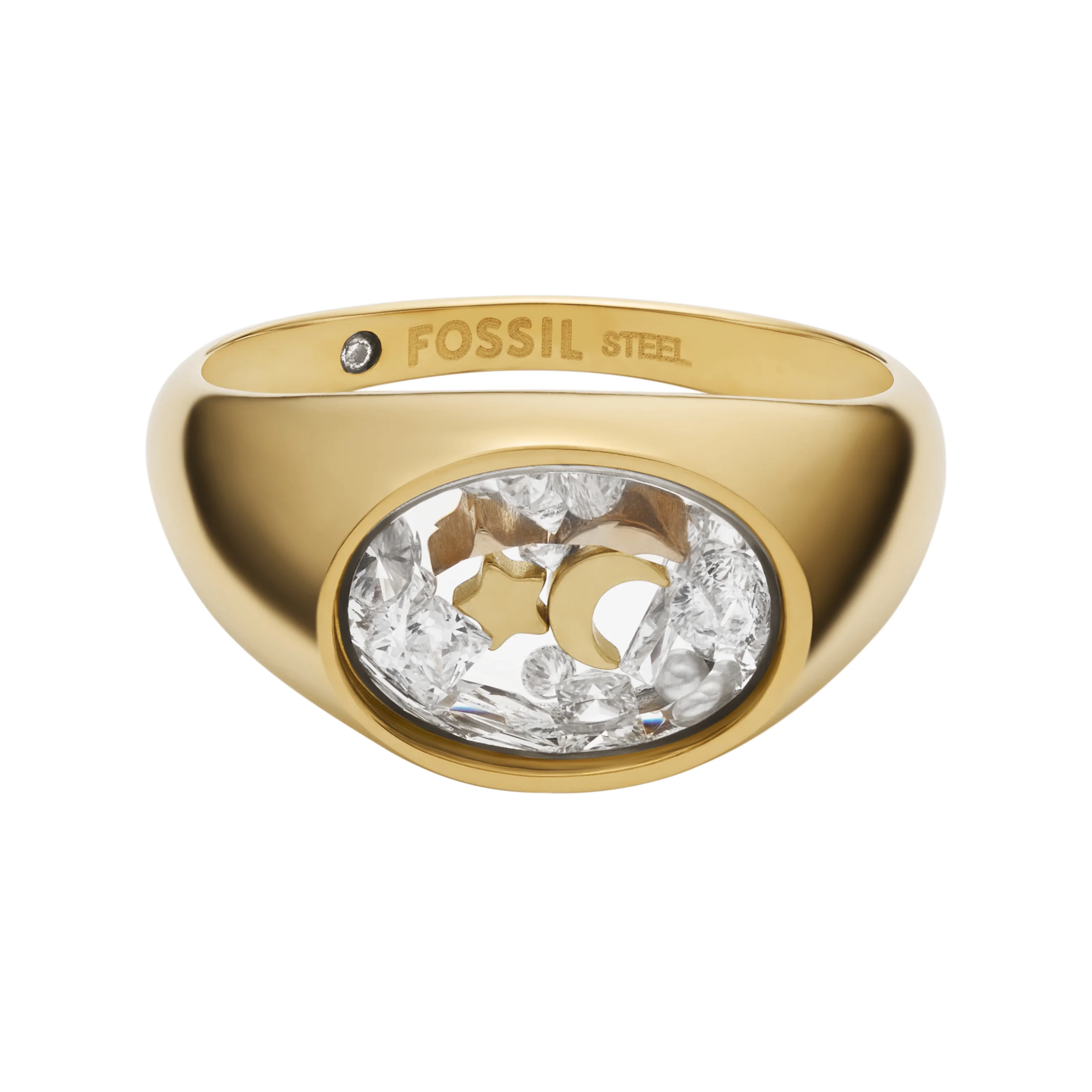 Sutton Shaky Glitz Gold-Tone Stainless Steel Moon and Star Signet Ring