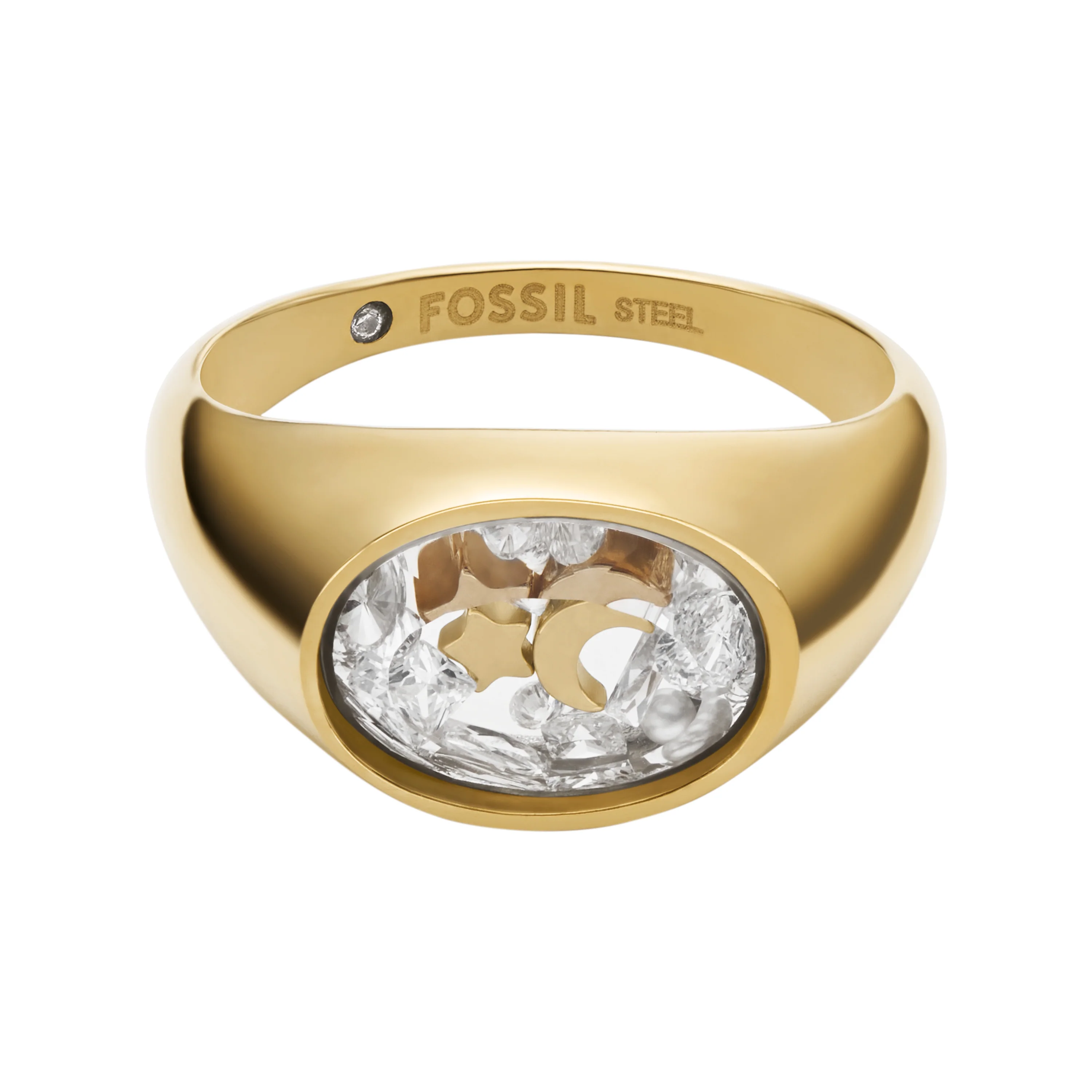 Sutton Shaky Glitz Gold-Tone Stainless Steel Moon and Star Signet Ring - Image 2
