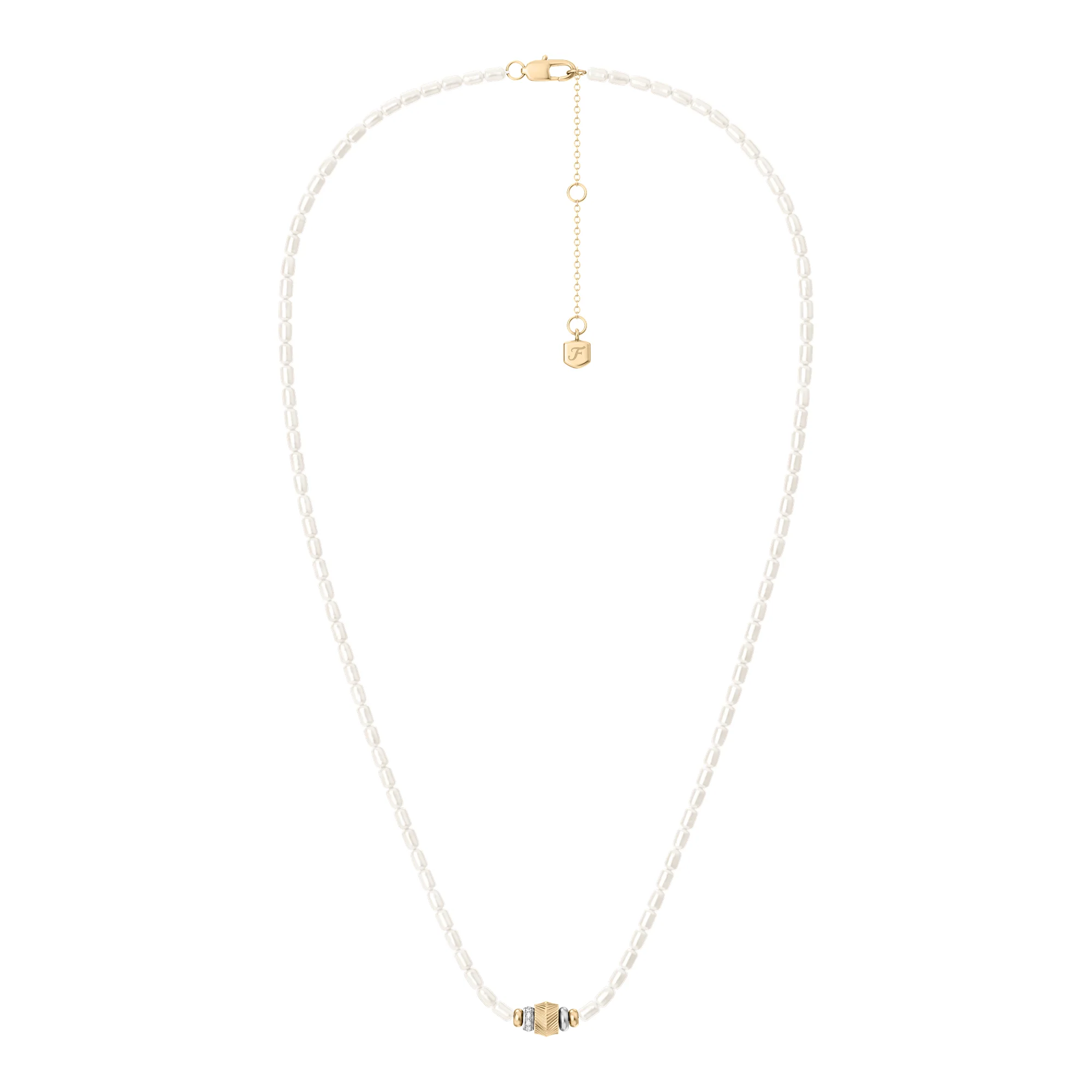 Harlow Rondelles White Acrylic Pearl Stainless Steel Station Necklace