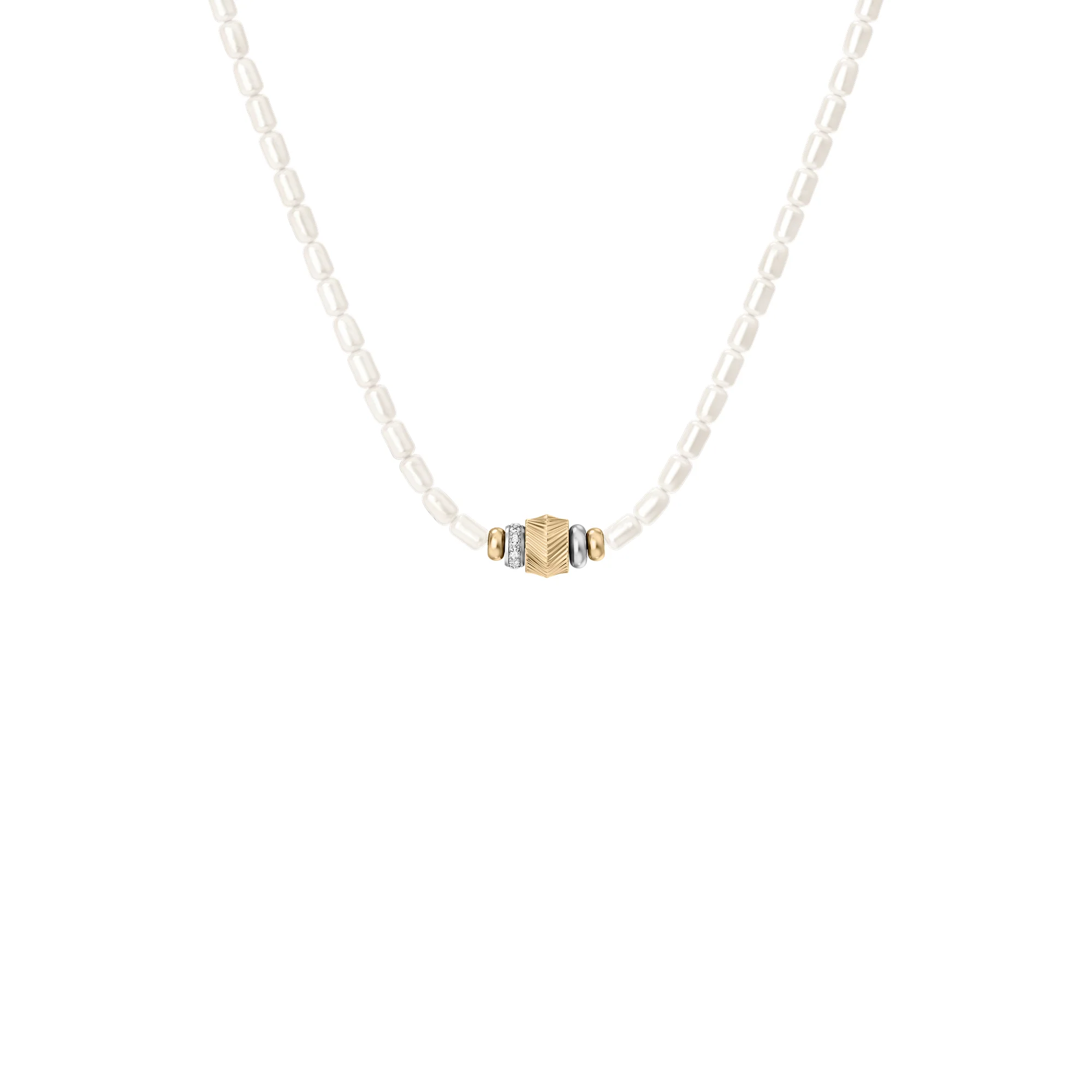 Harlow Rondelles White Acrylic Pearl Stainless Steel Station Necklace - Image 2