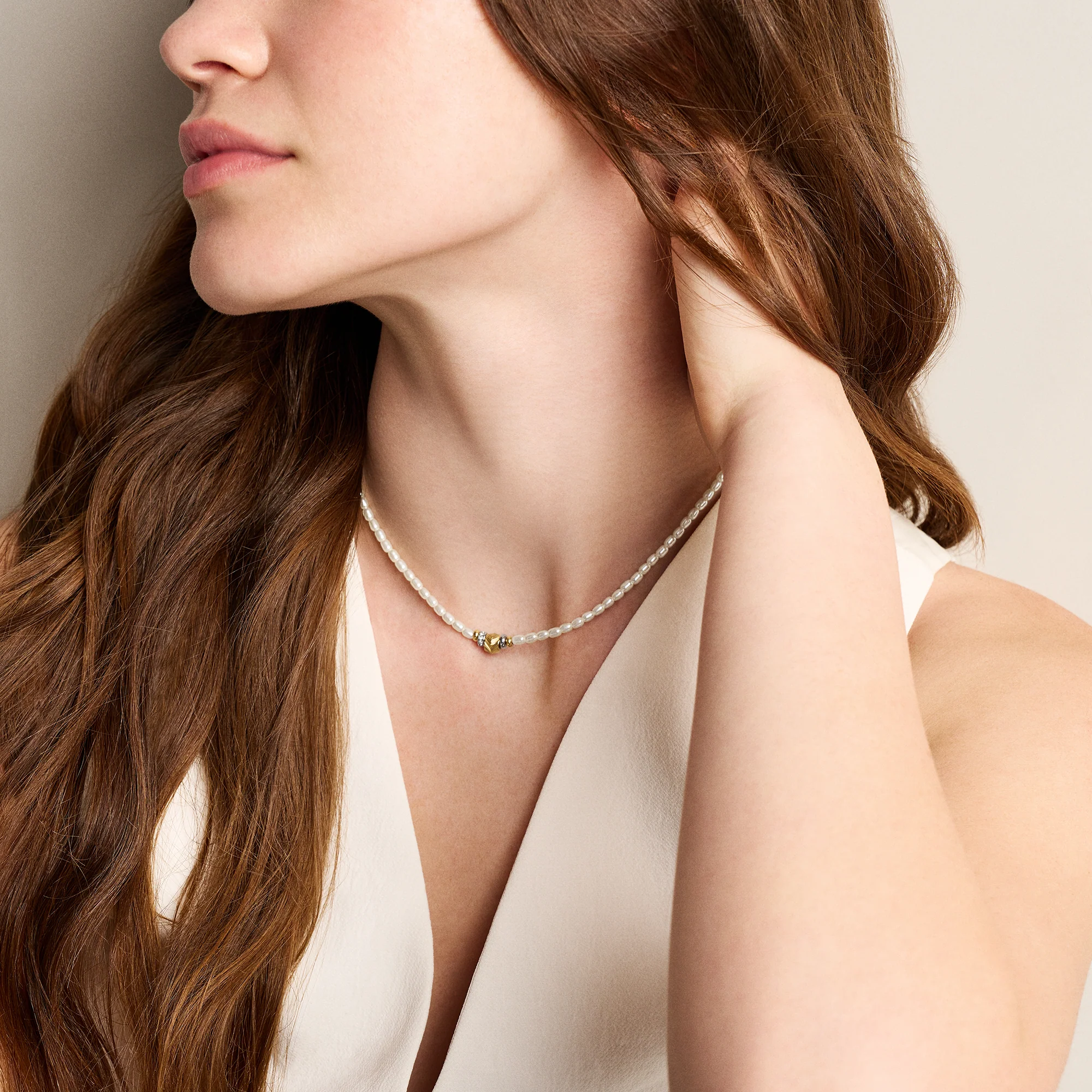 Harlow Rondelles White Acrylic Pearl Stainless Steel Station Necklace - Image 6