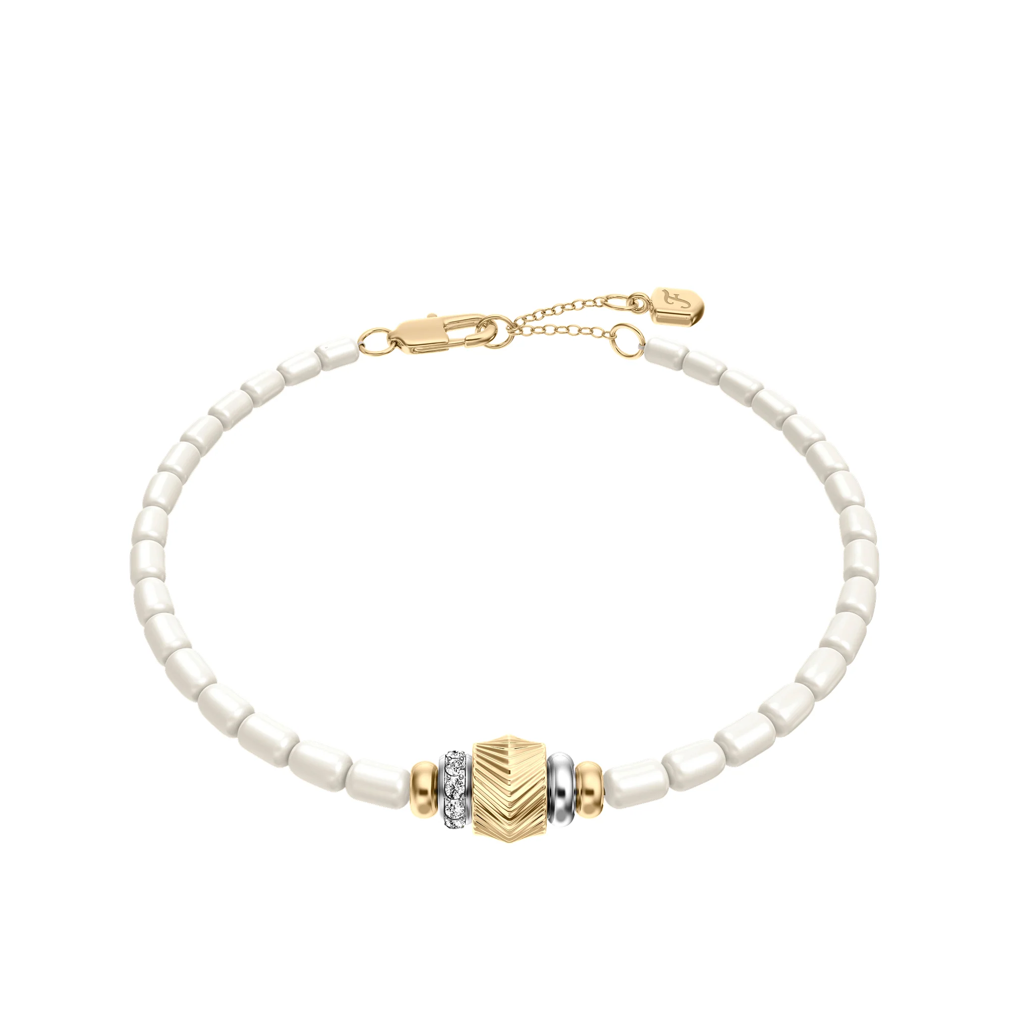 Harlow Rondelles White Acrylic Pearl Stainless Steel Station Bracelet
