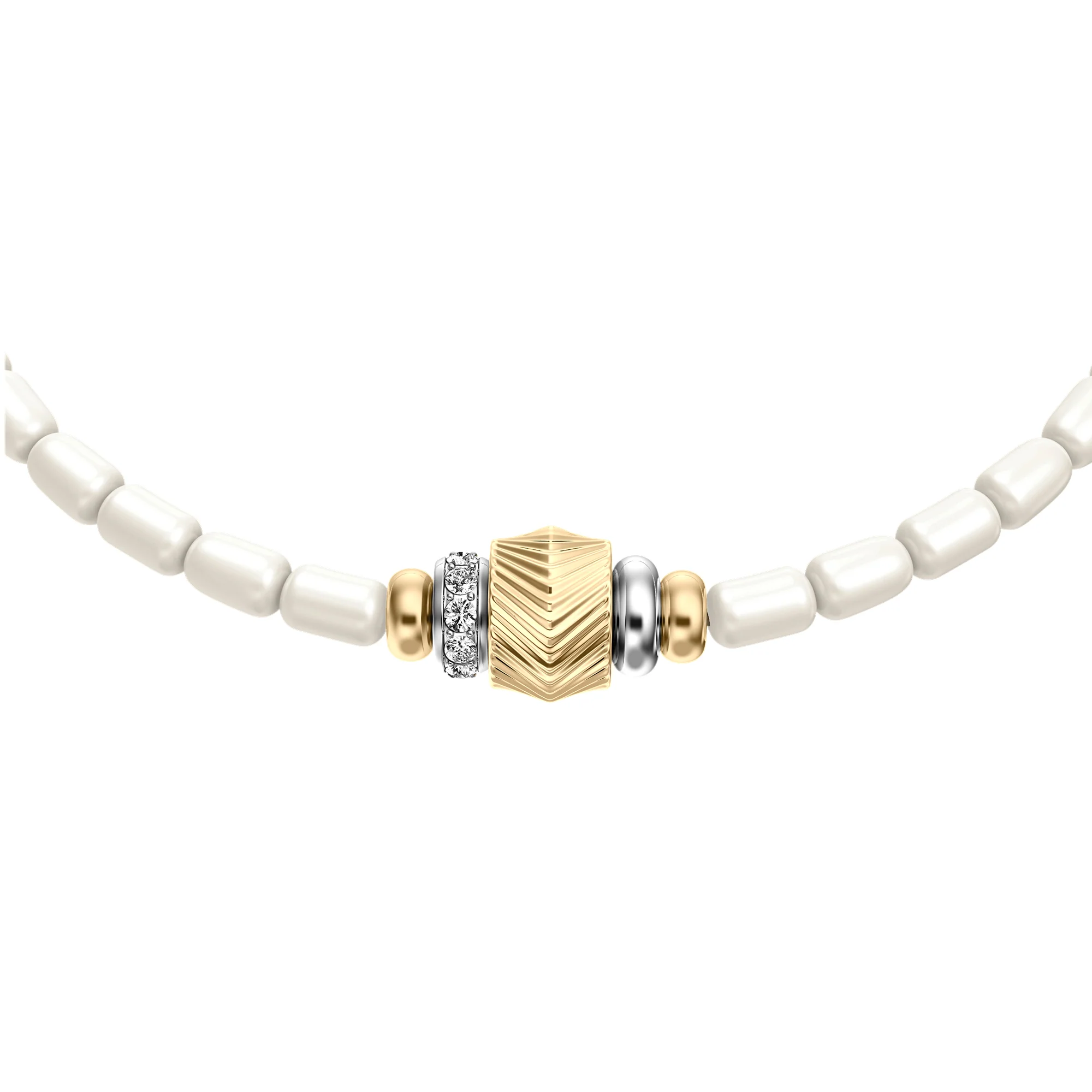 Harlow Rondelles White Acrylic Pearl Stainless Steel Station Bracelet - Image 2