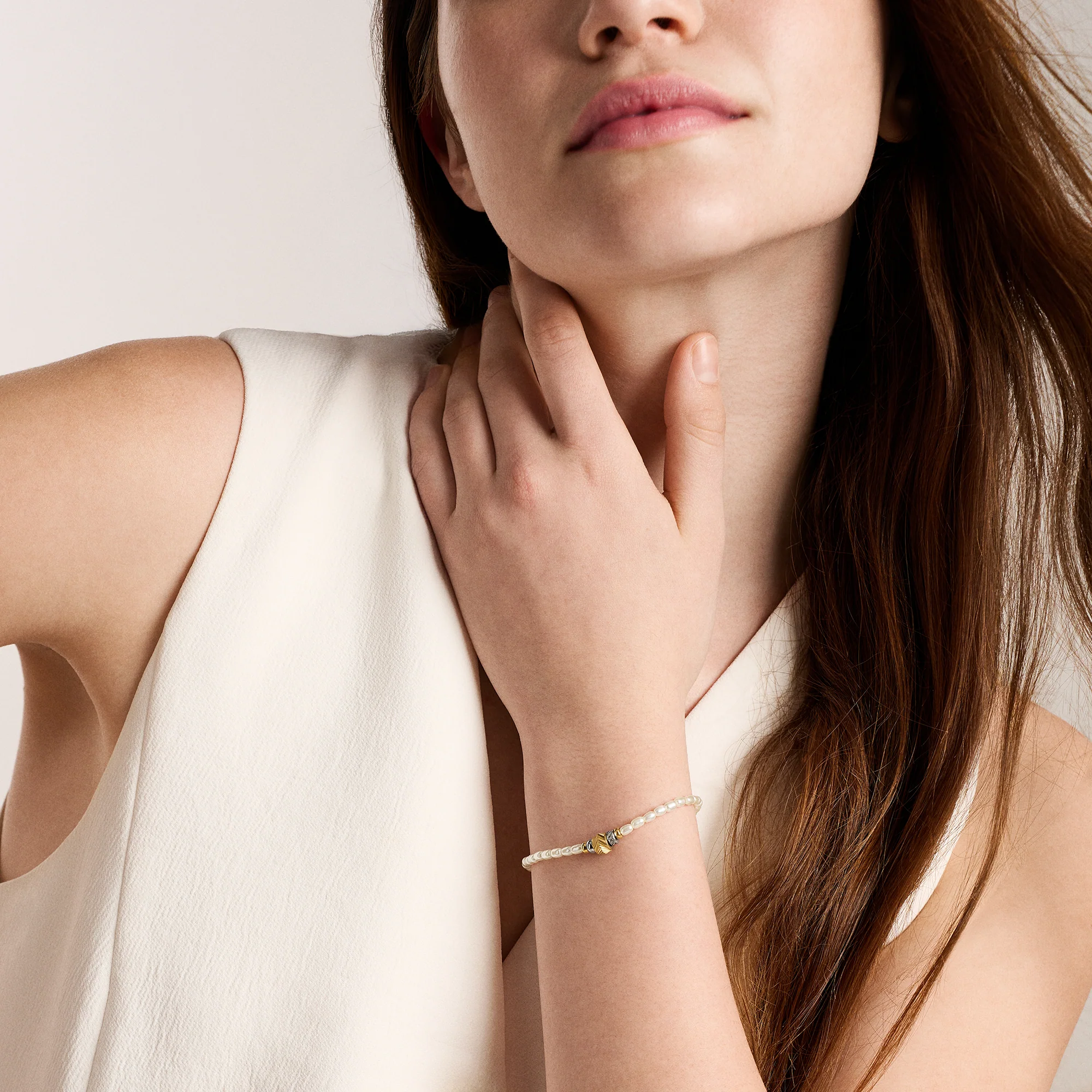 Harlow Rondelles White Acrylic Pearl Stainless Steel Station Bracelet - Image 5