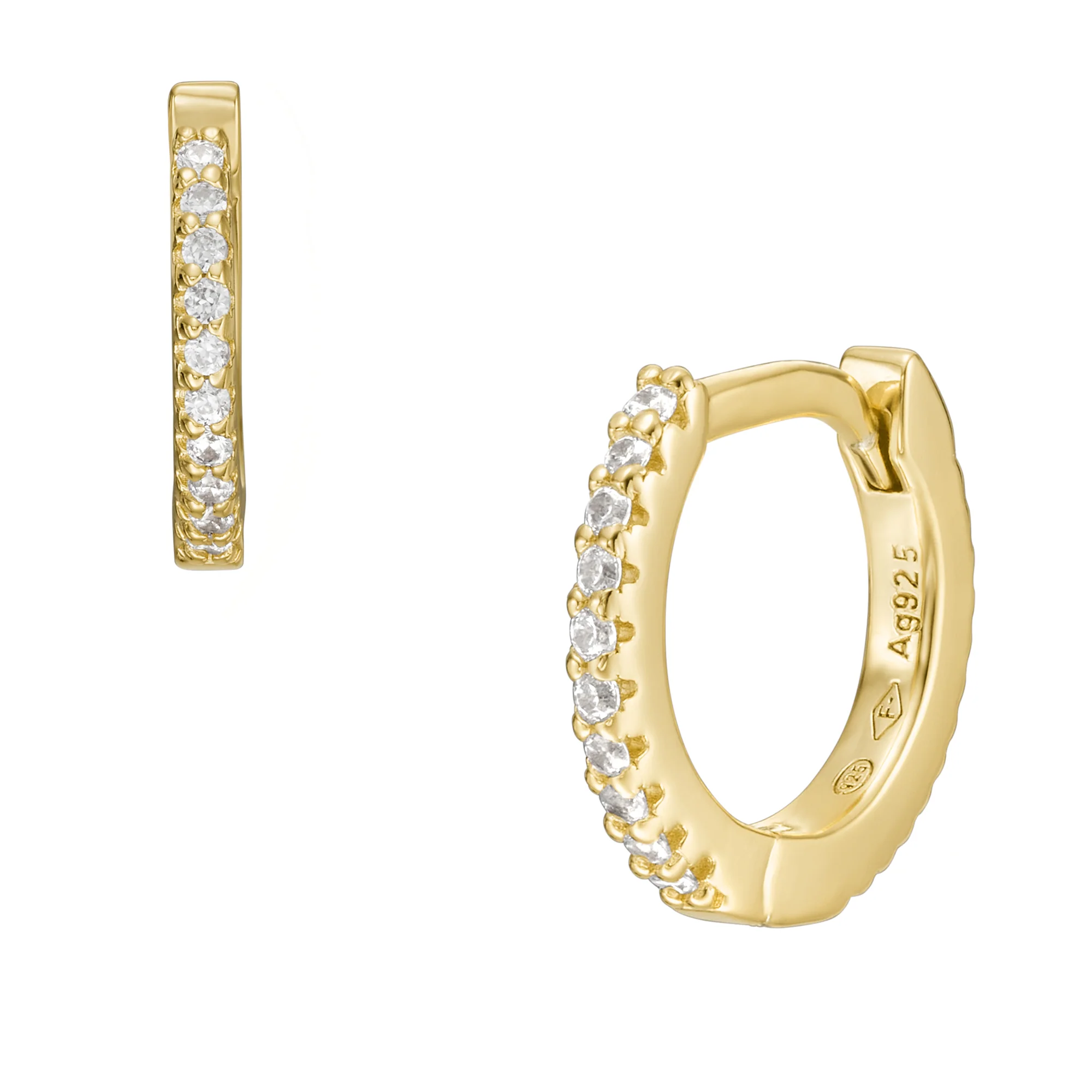 Sterling All Stacked Up Gold-Tone Sterling Silver Hoop Earrings - Image 3