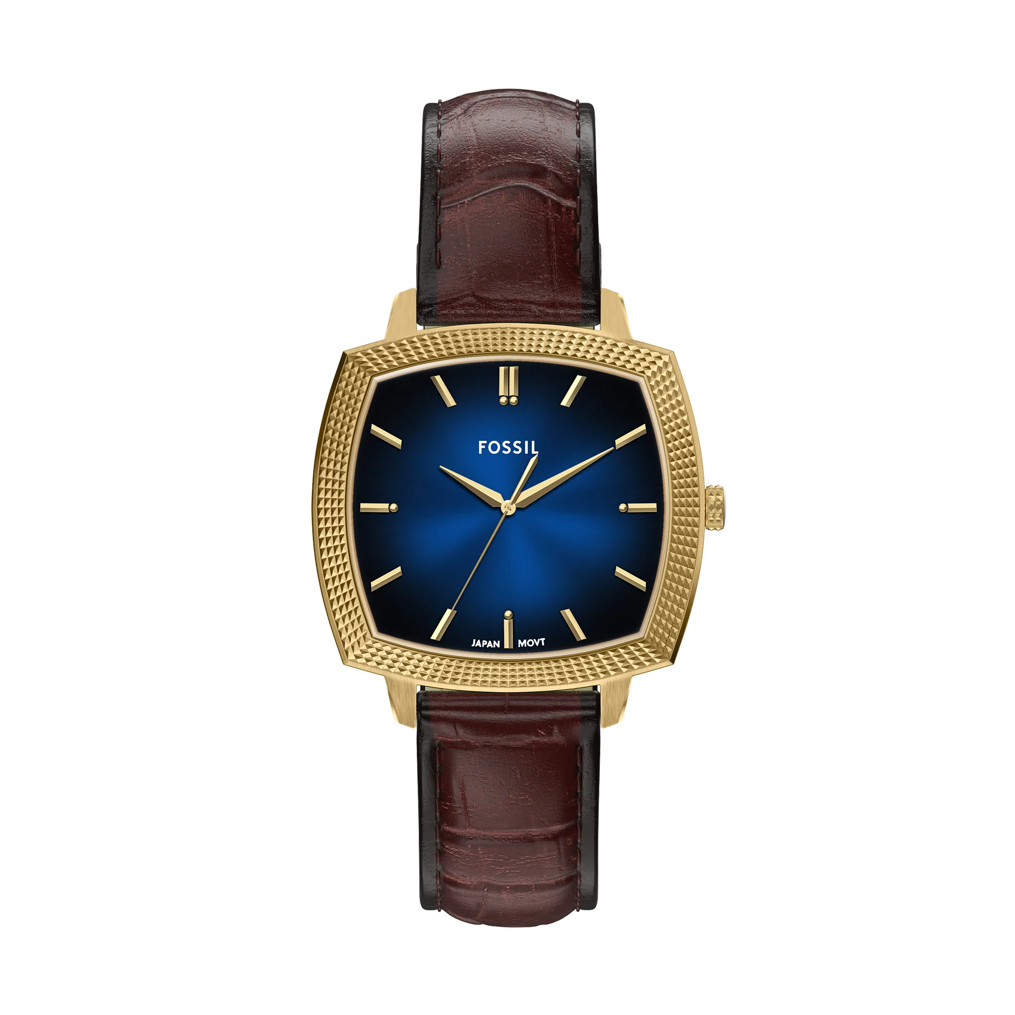Nick Jonas x Fossil Machine Luxe Blue Vignette Three-Hand Brown Croco Leather Watch
