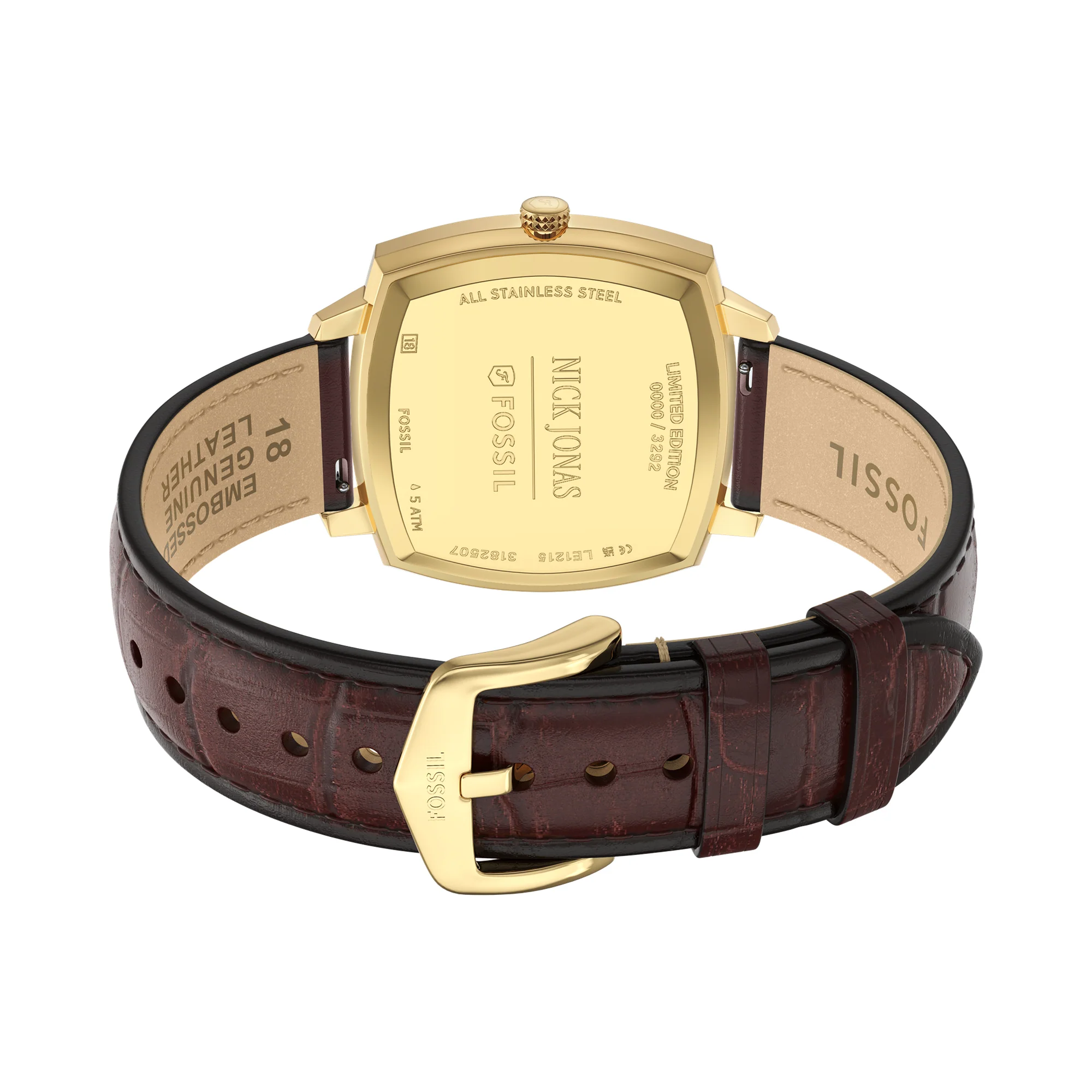 Nick Jonas x Fossil Machine Luxe Blue Vignette Three-Hand Brown Croco Leather Watch - Image 4