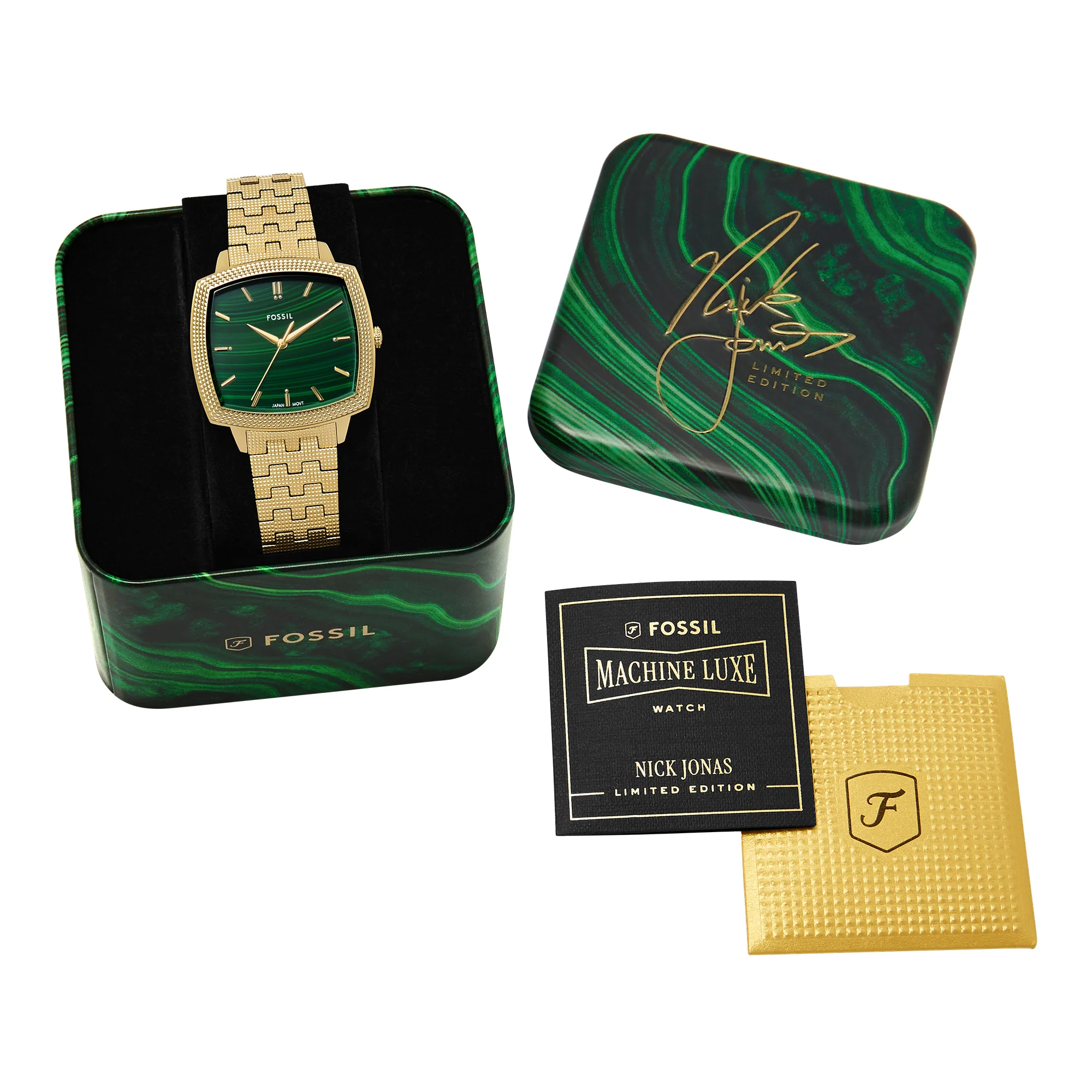 Nick Jonas x Fossil Machine Luxe Malachite Three-Hand Gold-Tone Stainless Steel Watch - Image 4
