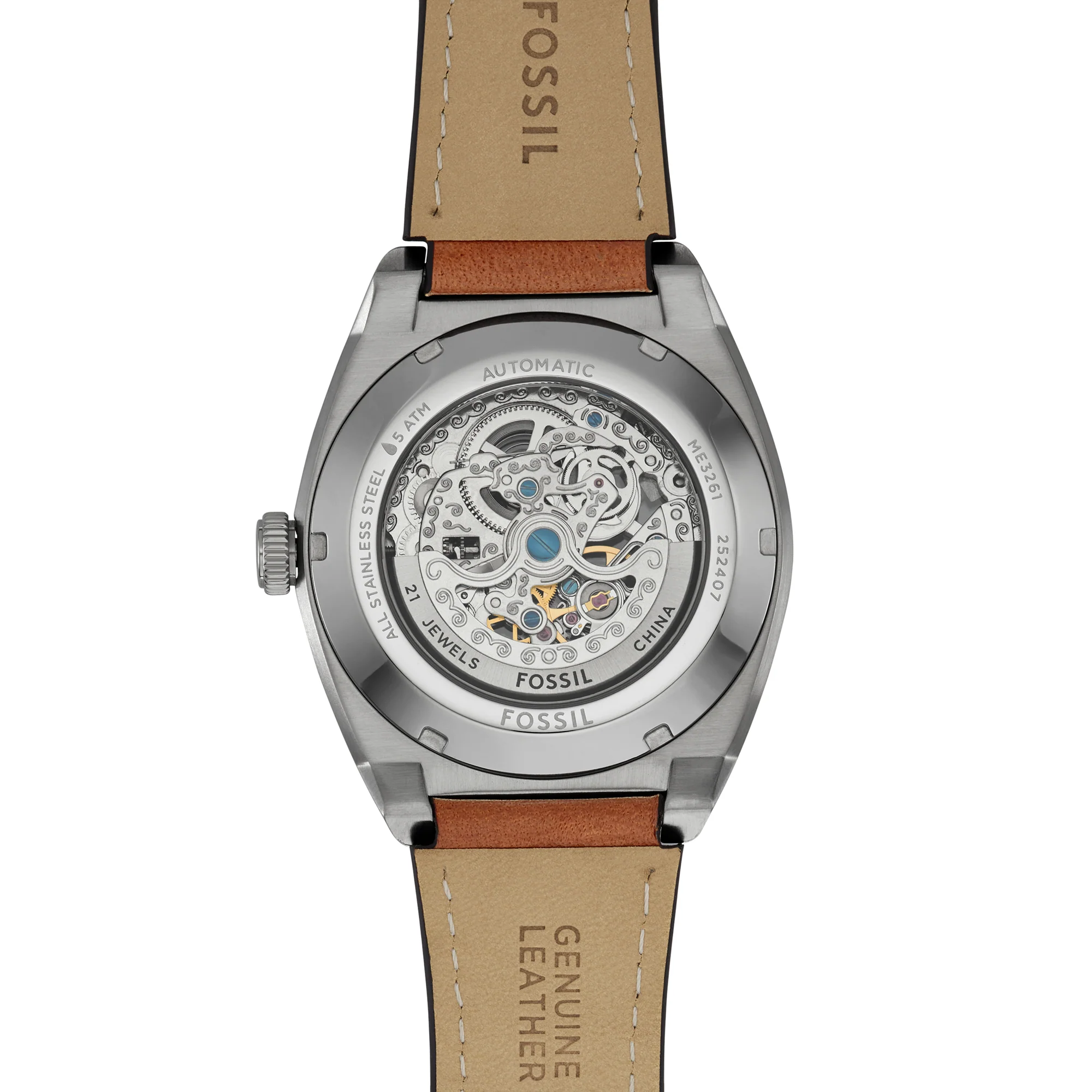Everett Automatic Brown Leather Watch - Image 3